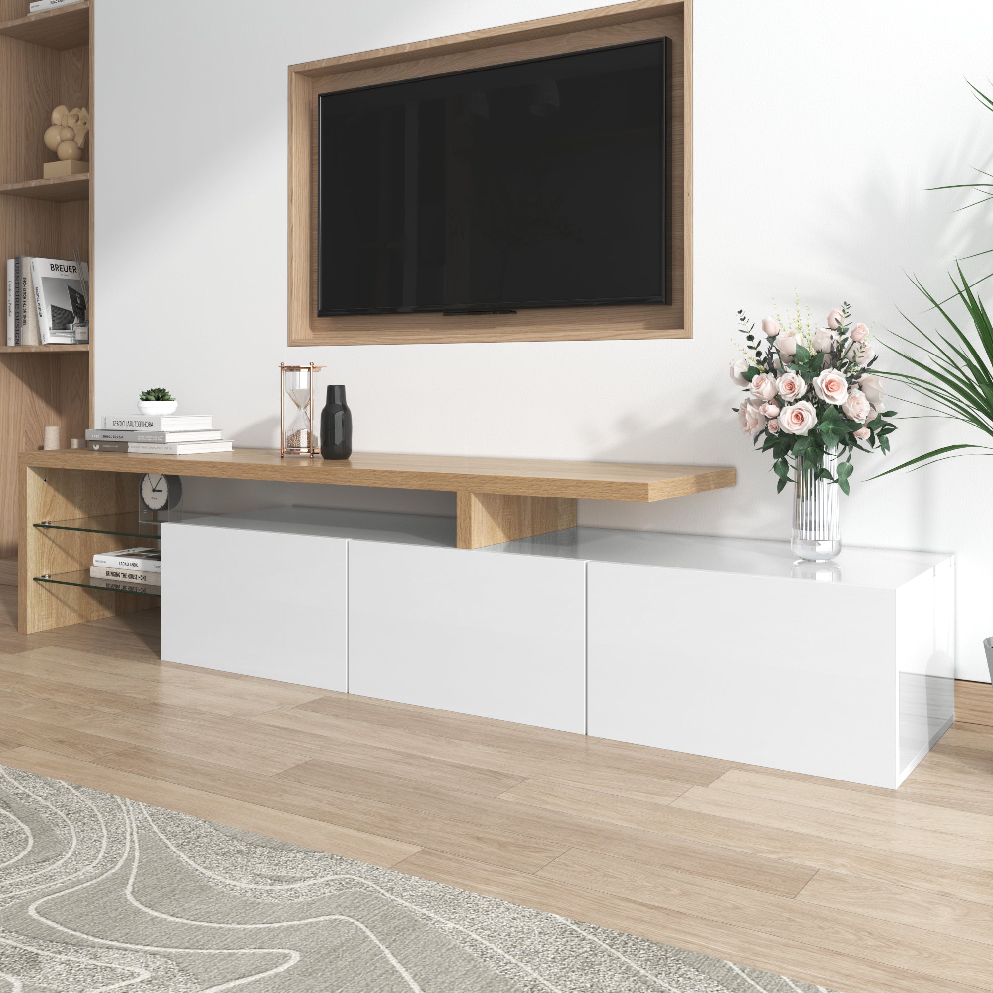 Logidon TV-meubel modern design hoogglans wit houtlook LED