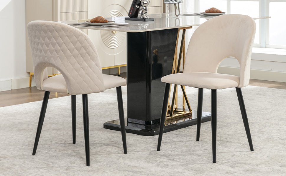 Logidon Dining Chair Set of 2 Beige Velvet with Padded Backrest