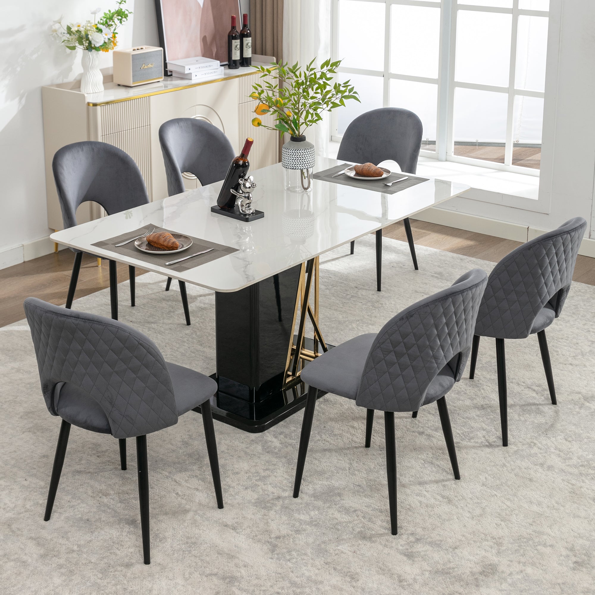 Logidon eettafel stoelenset 6 fluweel grijze design stoelen rugleuning
