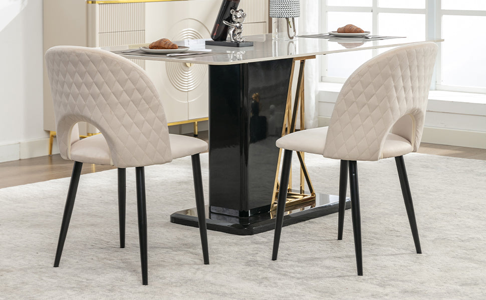Logidon Dining Chair Set of 2 Beige Velvet with Padded Backrest