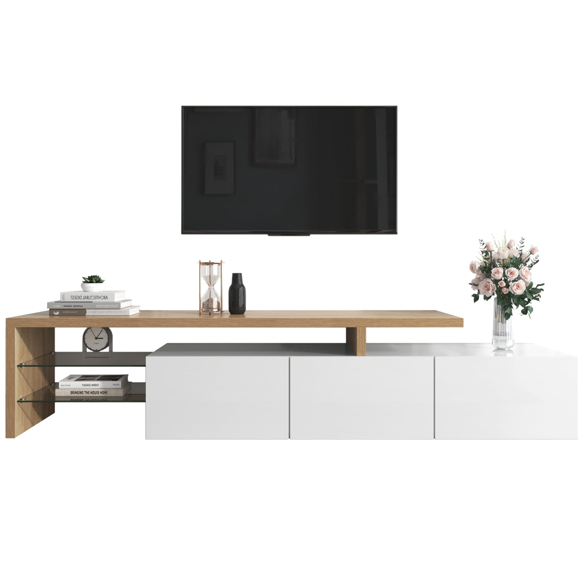 Logidon TV-meubel modern design hoogglans wit houtlook LED