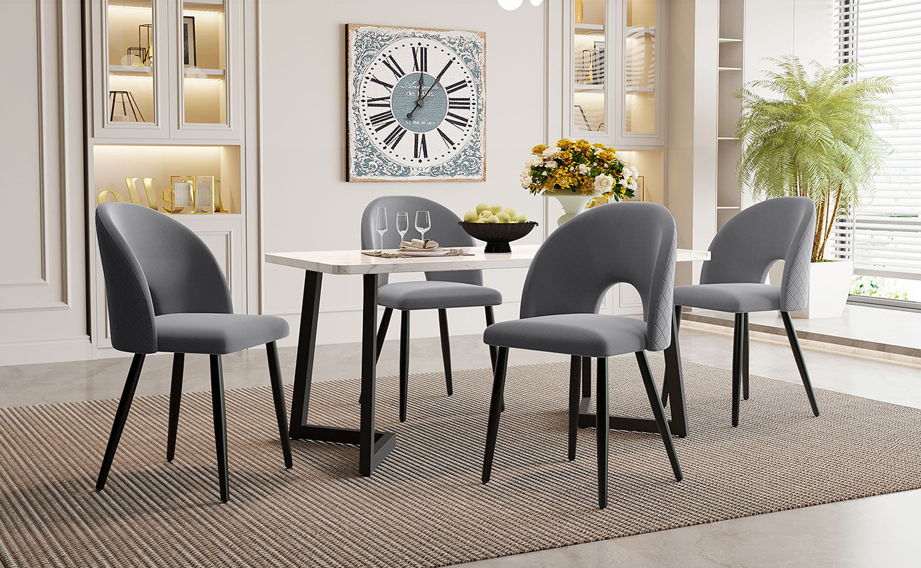 Logidon eetgroep 117x68 cm eettafelset 4 grijs fluwelen stoelen
