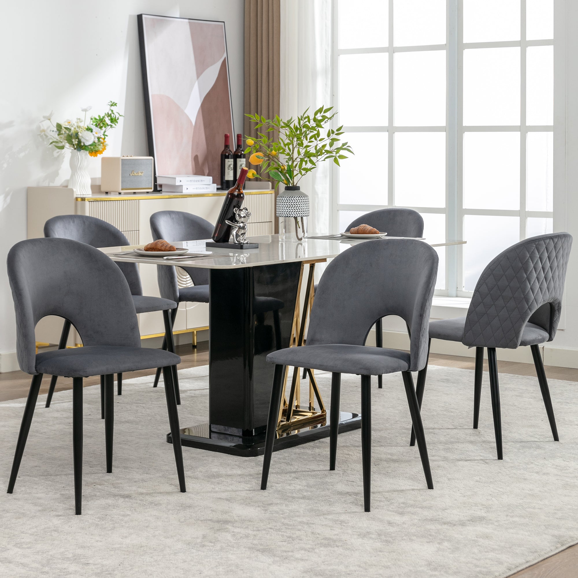 Logidon eettafel stoelenset 6 fluweel grijze design stoelen rugleuning
