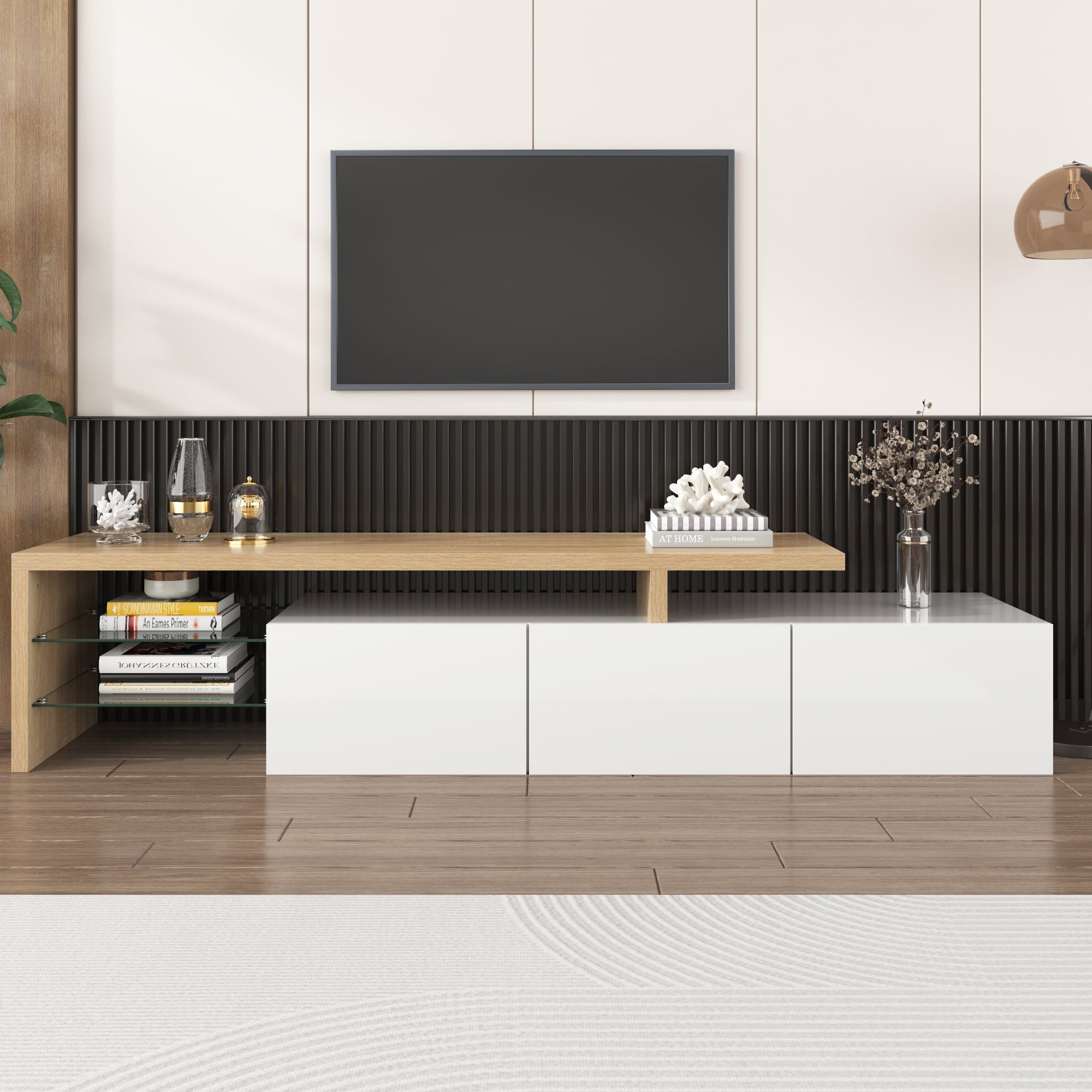 Logidon TV-meubel modern design hoogglans wit houtlook LED