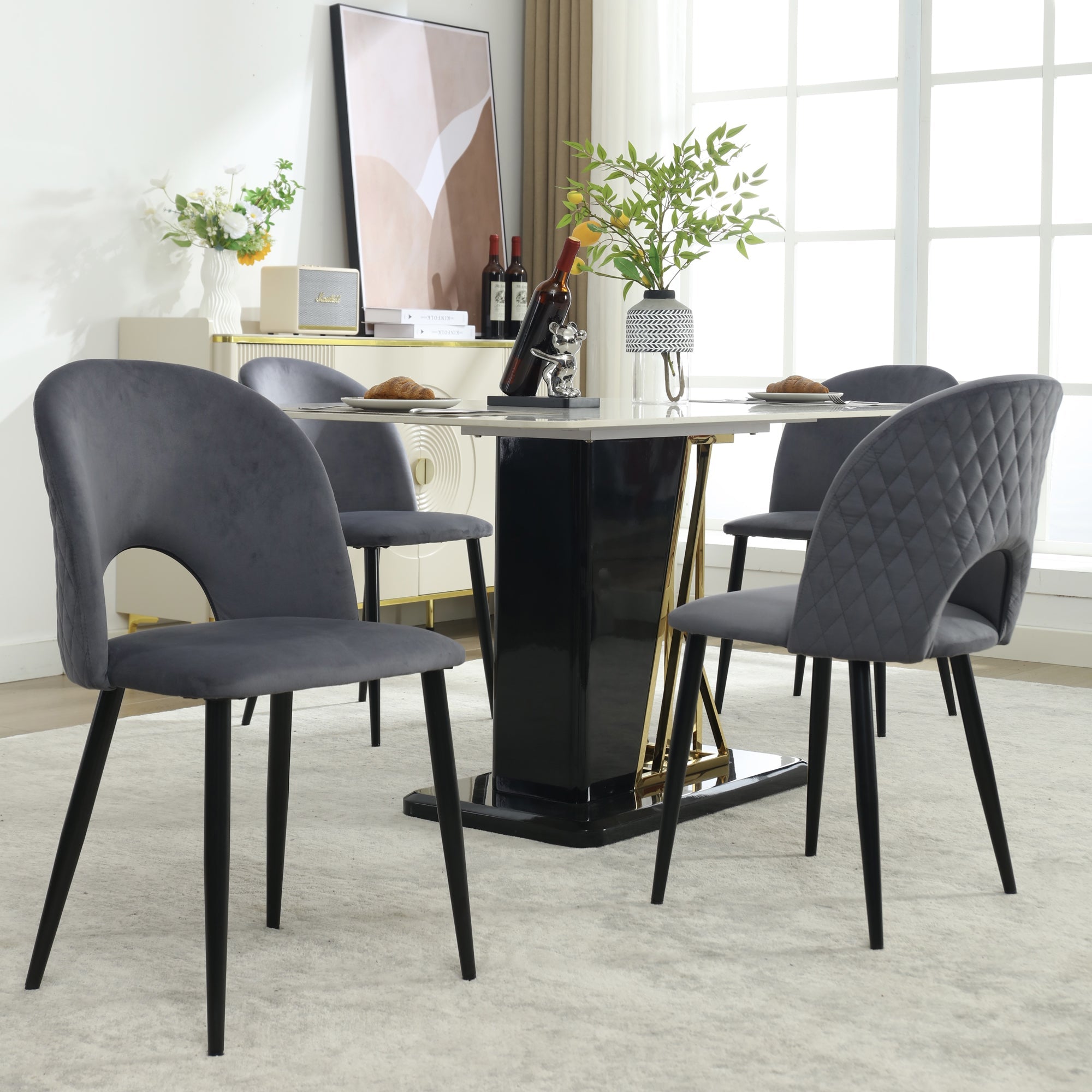 Logidon dining chair velvet gray with diamond pattern back