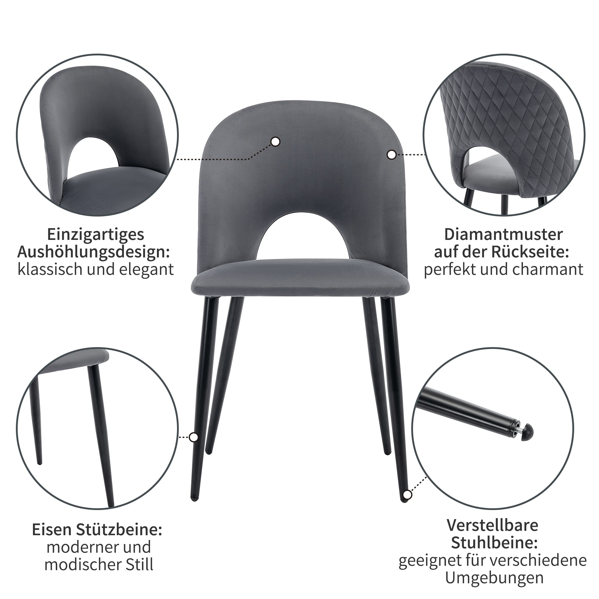 Logidon eettafel stoelenset 6 fluweel grijze design stoelen rugleuning