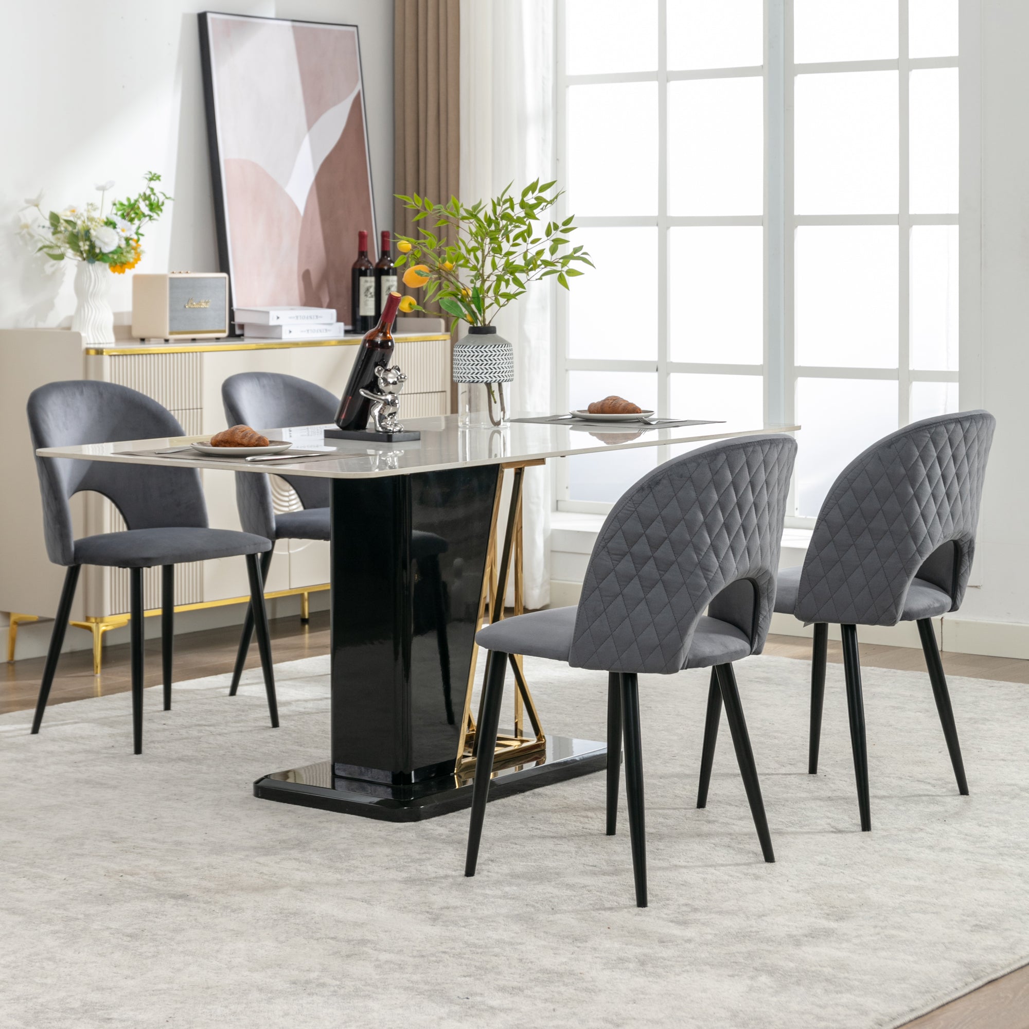 Logidon dining chair velvet gray with diamond pattern back