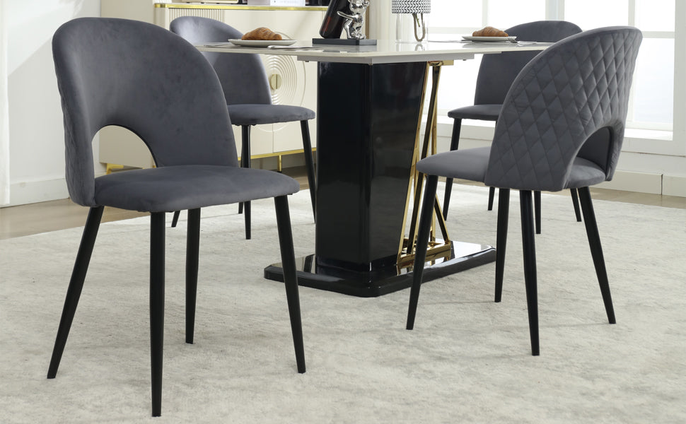 Logidon dining chair velvet gray with diamond pattern back