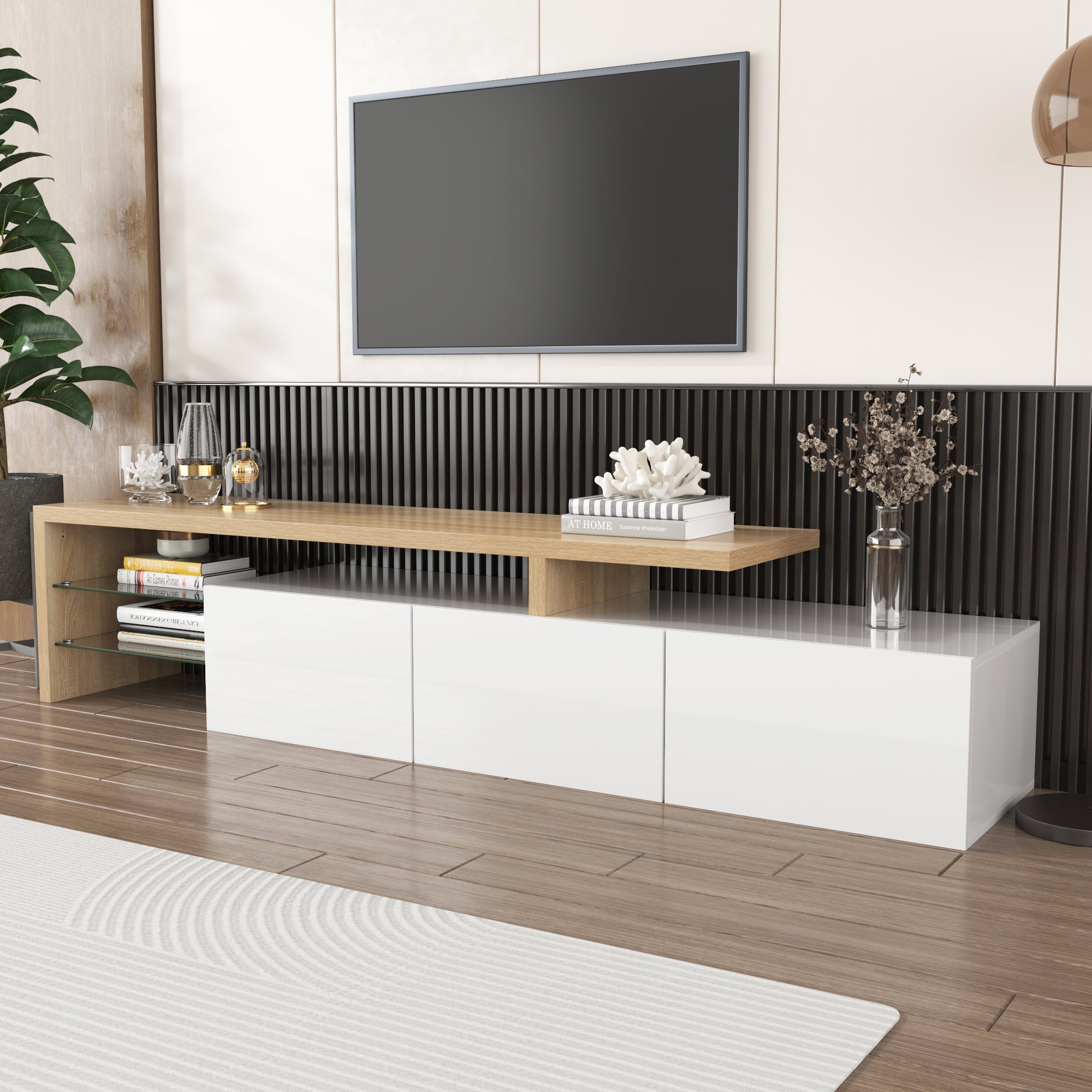 Logidon TV-meubel modern design hoogglans wit houtlook LED