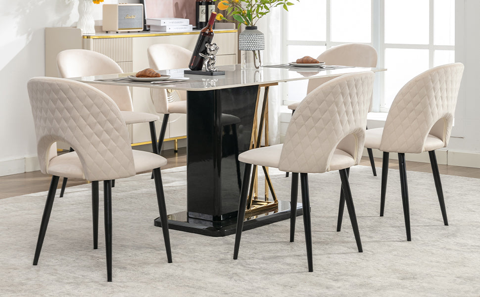 Logidon Eetkamerstoelen Beige Fluweel Set van 6 met Rugleuning