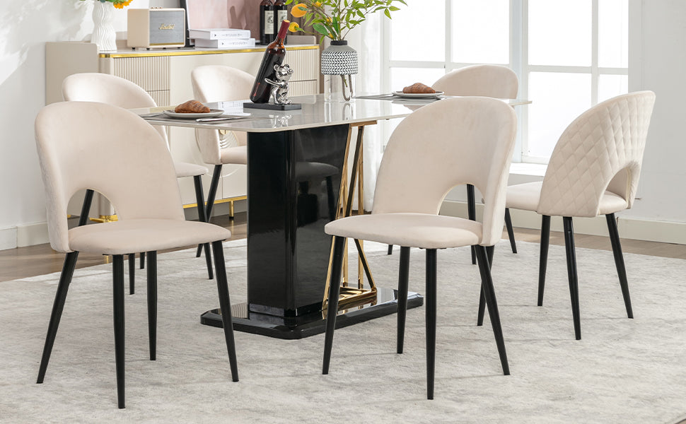 Logidon Eetkamerstoelen Beige Fluweel Set van 6 met Rugleuning