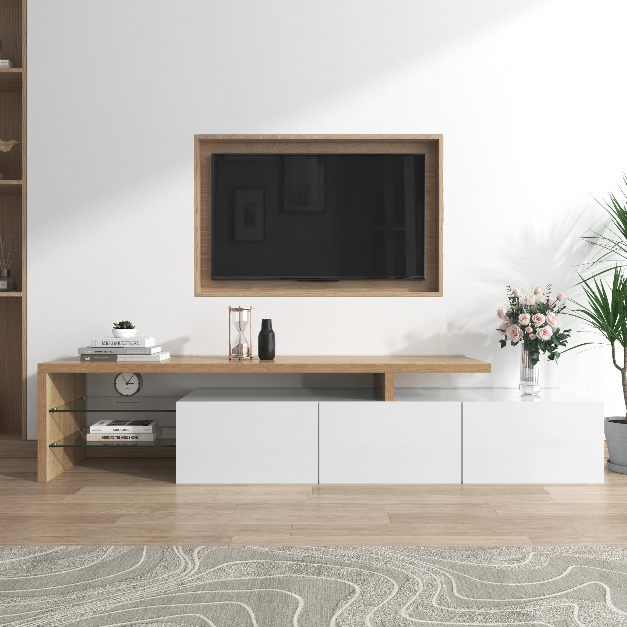 Logidon TV-meubel modern design hoogglans wit houtlook LED