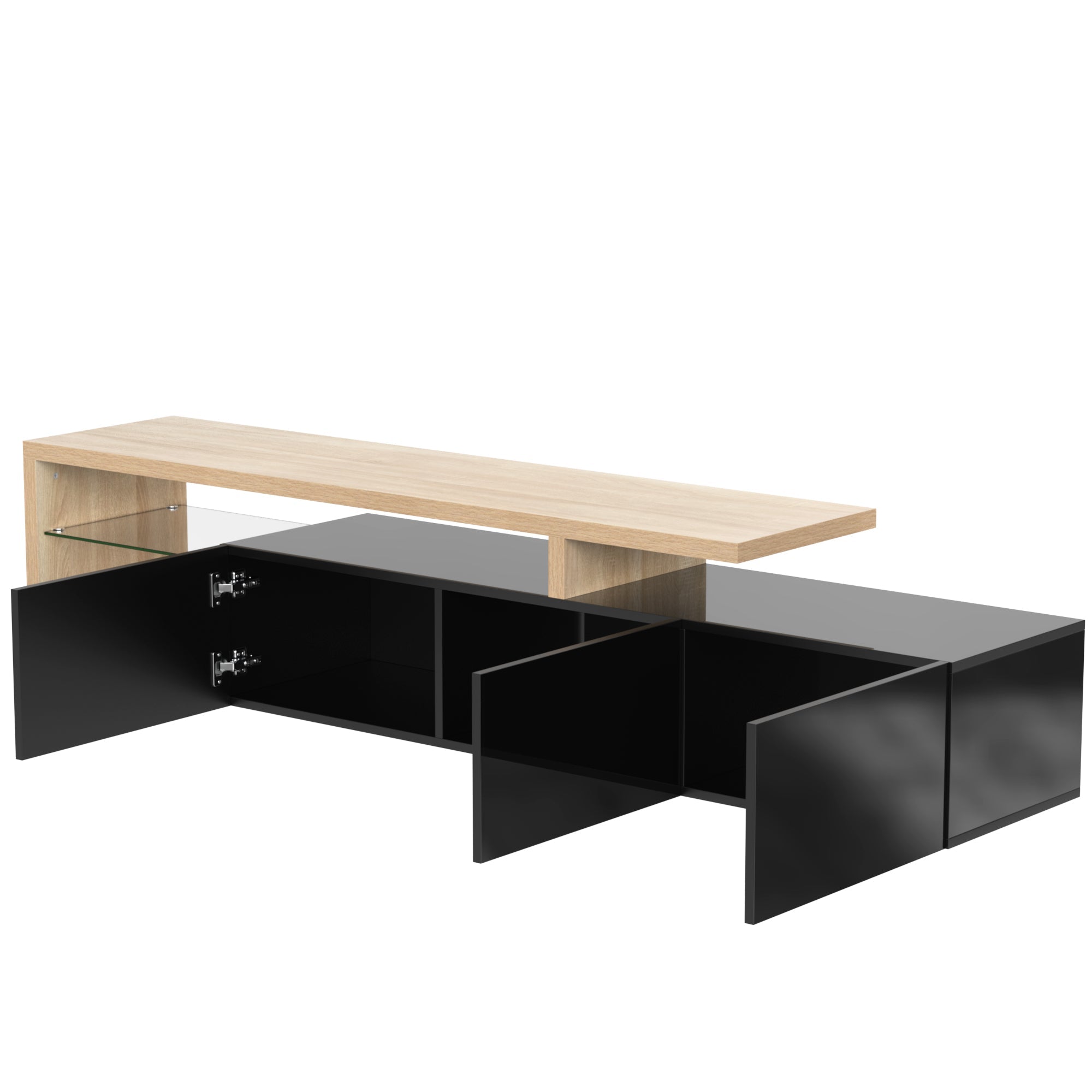 Logidon Modern TV-meubel 197,5 centimeter hoogglans zwarte LED-verlichting