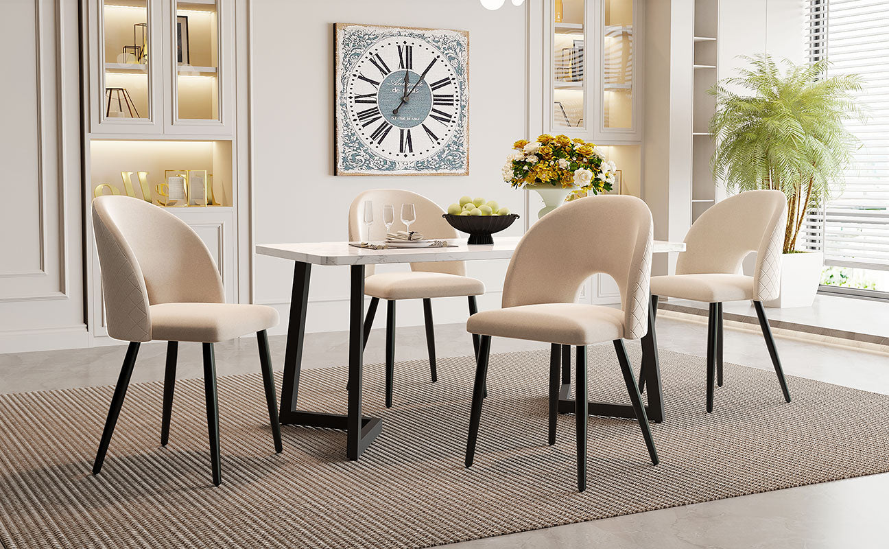 Logidon eetgroep 117x68 cm eettafel met vier fluwelen stoelen beige