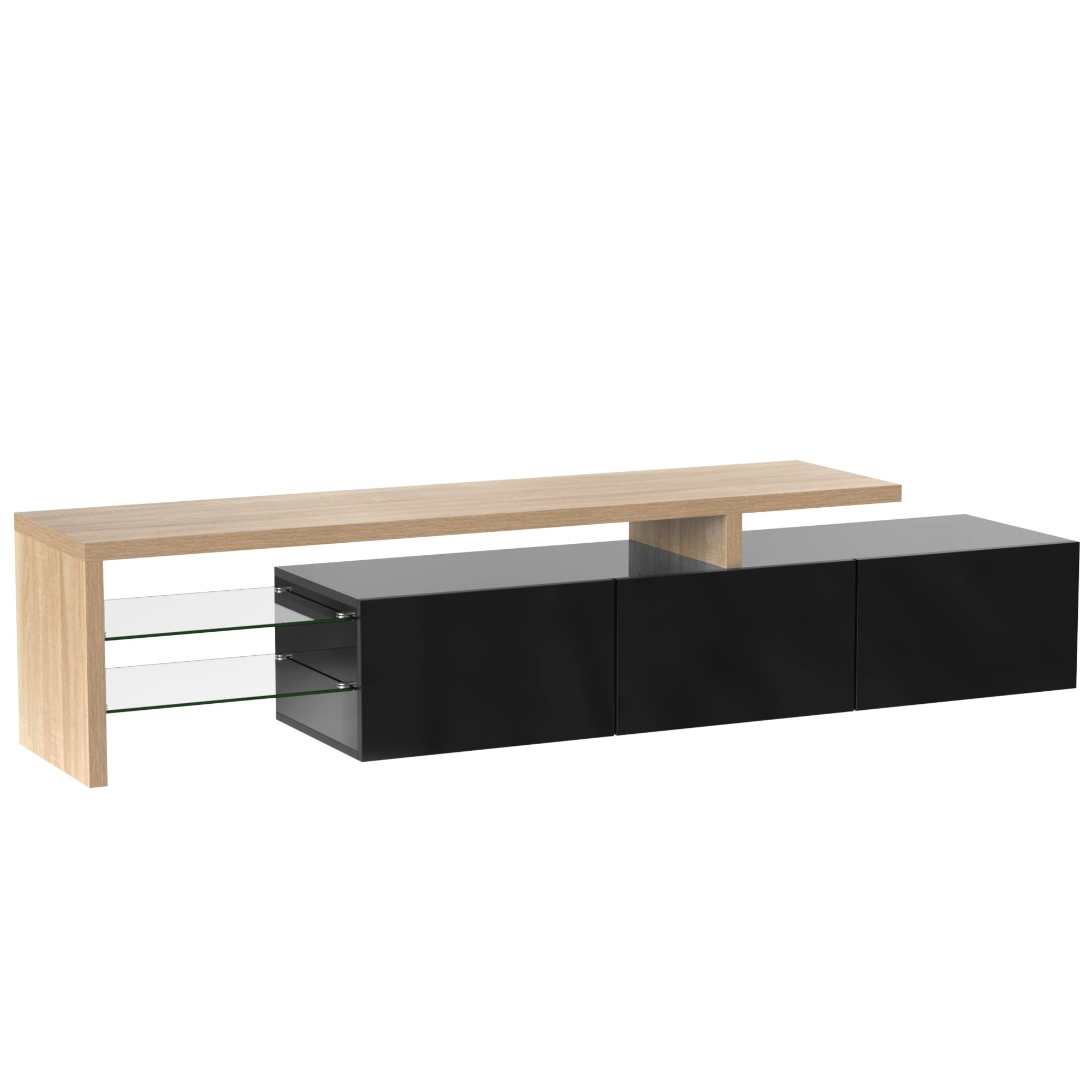 Logidon Modern TV-meubel 197,5 centimeter hoogglans zwarte LED-verlichting