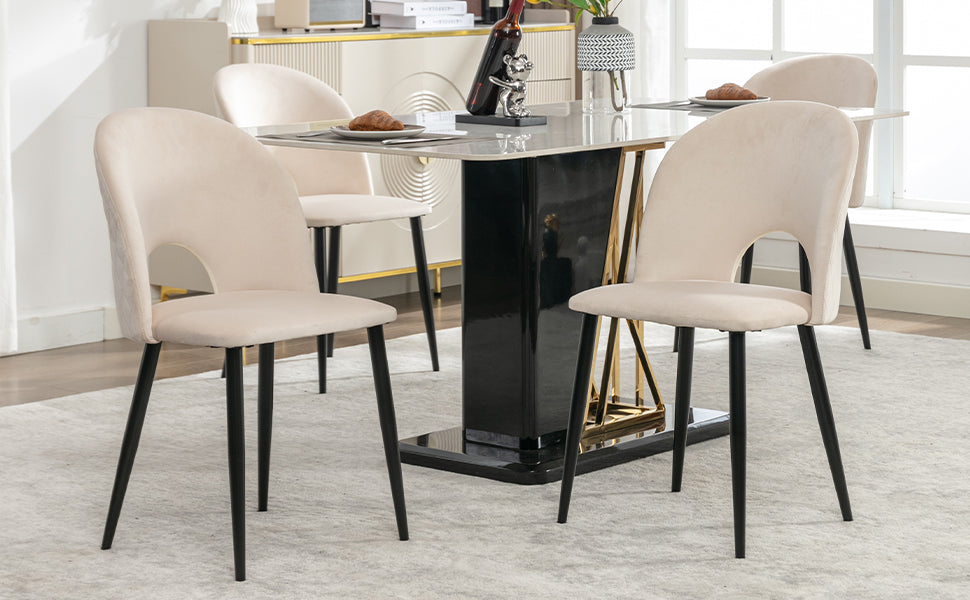 Logidon Dining Chair Beige Velvet Diamond Pattern Backrest