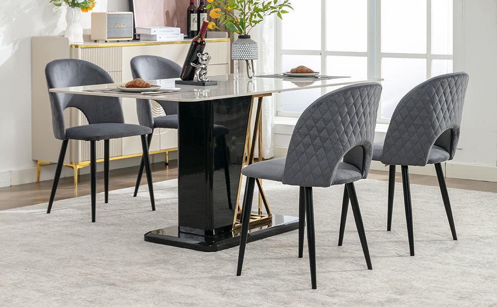 Logidon dining chair velvet gray with diamond pattern back