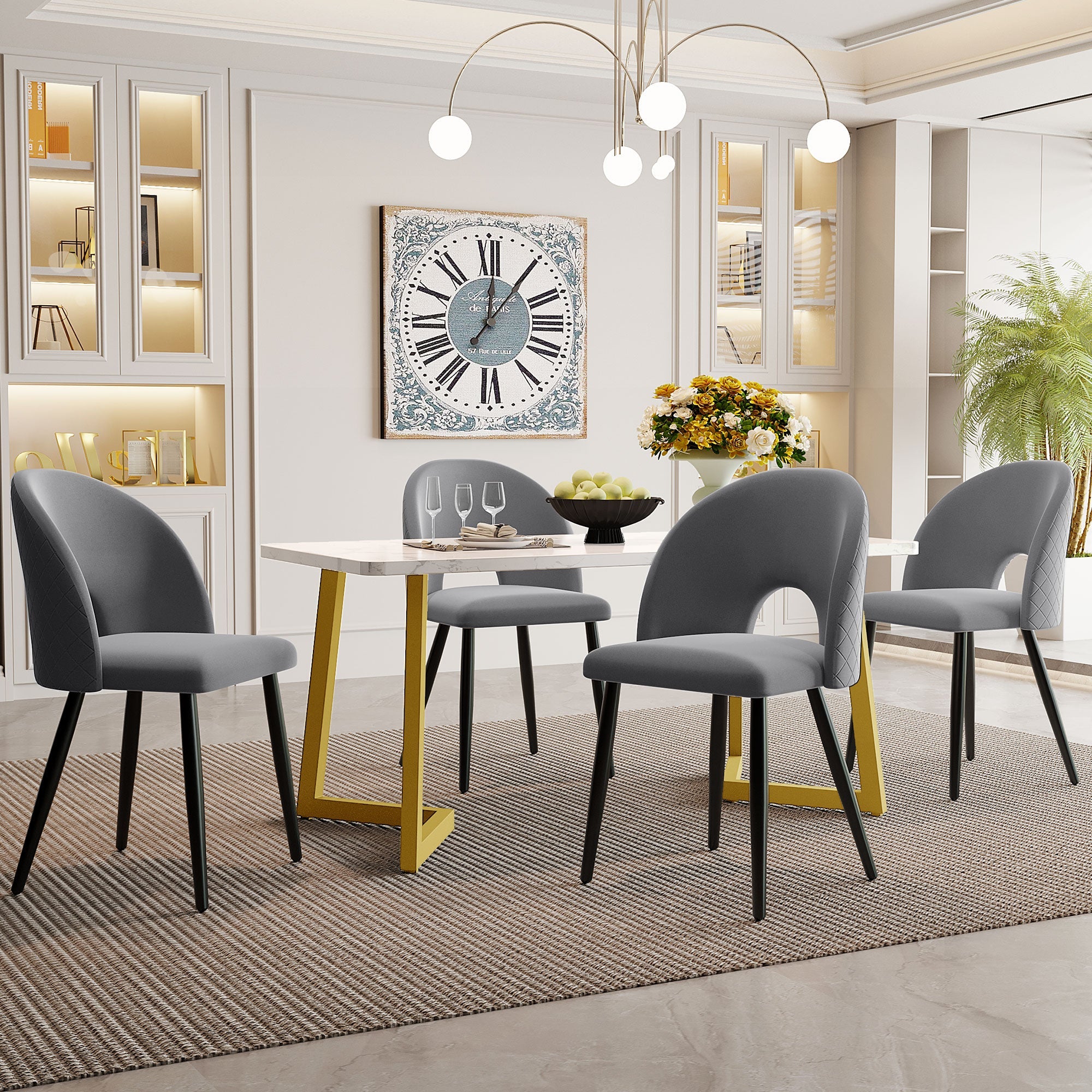 Logidon Eettafelset 117x68 cm Eettafelset met vier stoelen Grijs fluweel