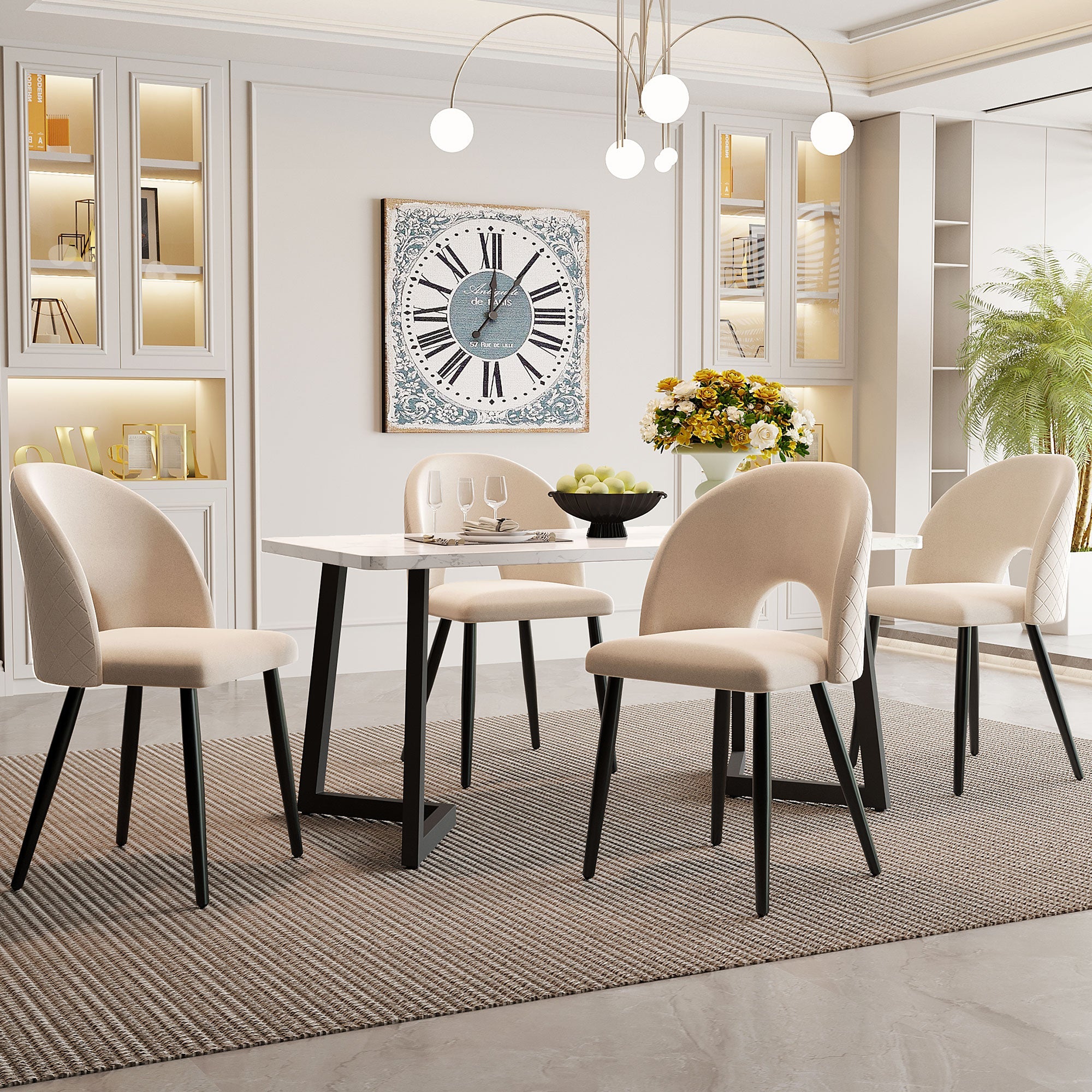 Logidon eetgroep 117x68 cm eettafel met vier fluwelen stoelen beige