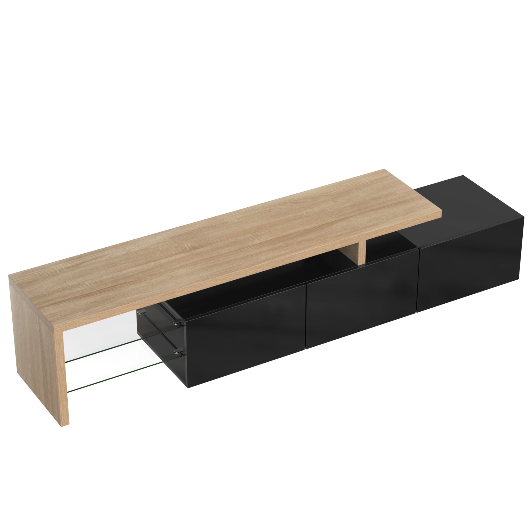 Logidon Modern TV-meubel 197,5 centimeter hoogglans zwarte LED-verlichting