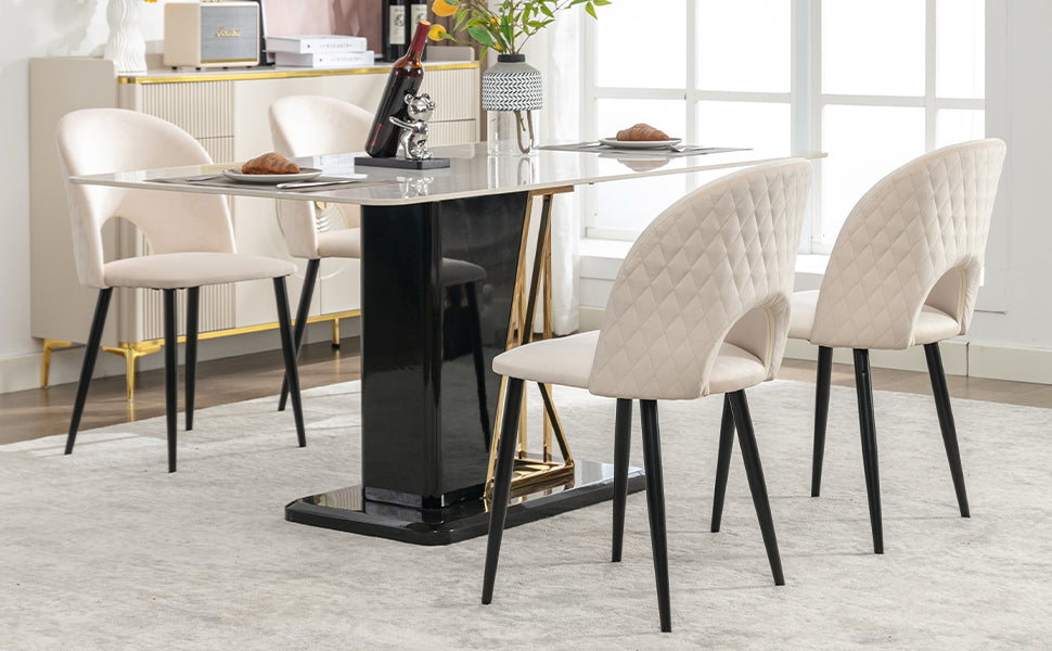Logidon Dining Chair Beige Velvet Diamond Pattern Backrest