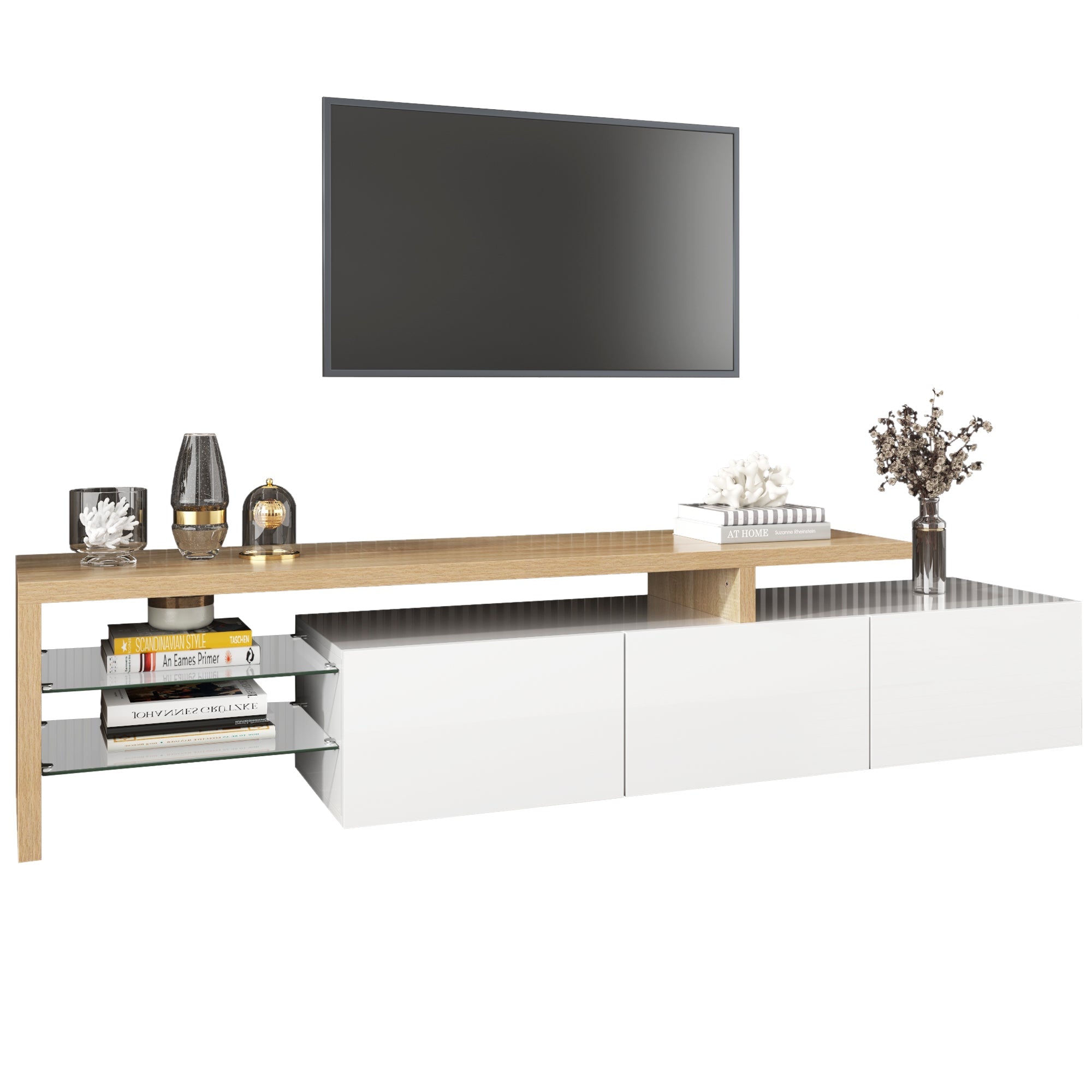 Logidon TV-meubel modern design hoogglans wit houtlook LED