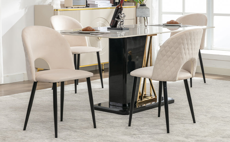Logidon Dining Chair Beige Velvet Diamond Pattern Backrest