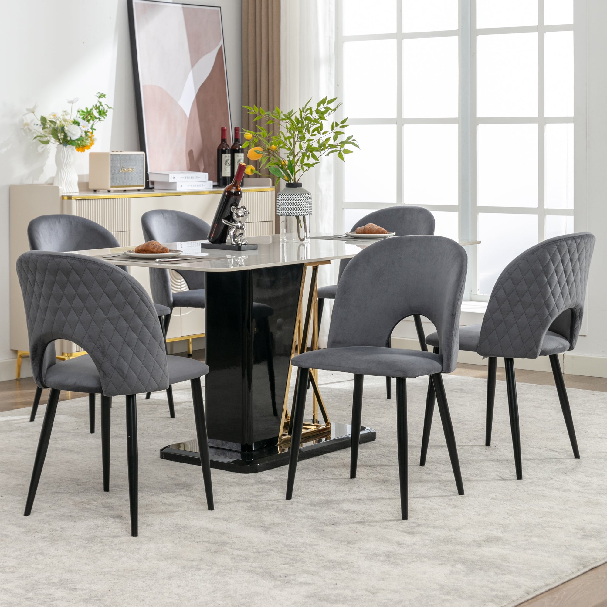 Logidon eettafel stoelenset 6 fluweel grijze design stoelen rugleuning
