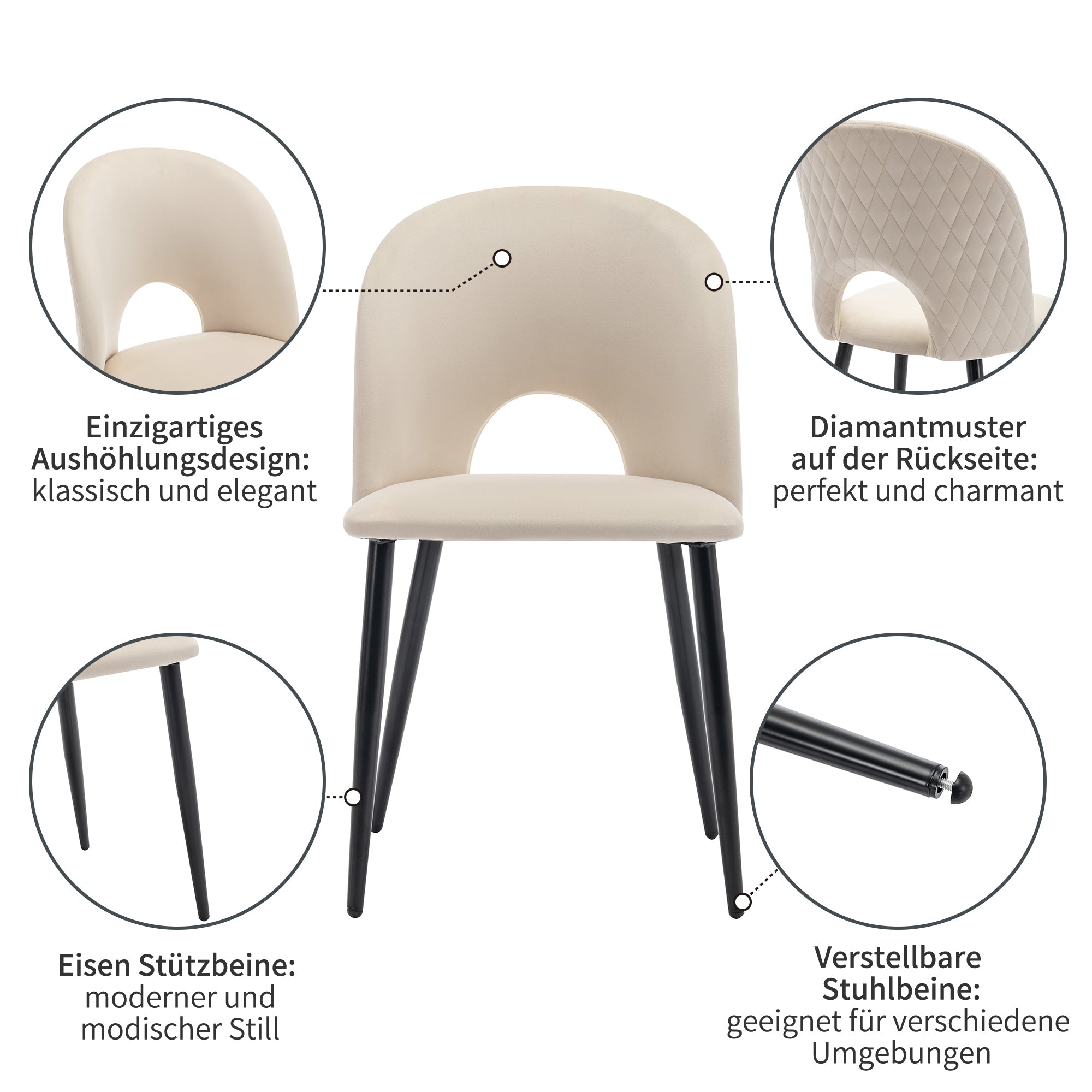 Logidon Dining Chair Set of 2 Beige Velvet with Padded Backrest