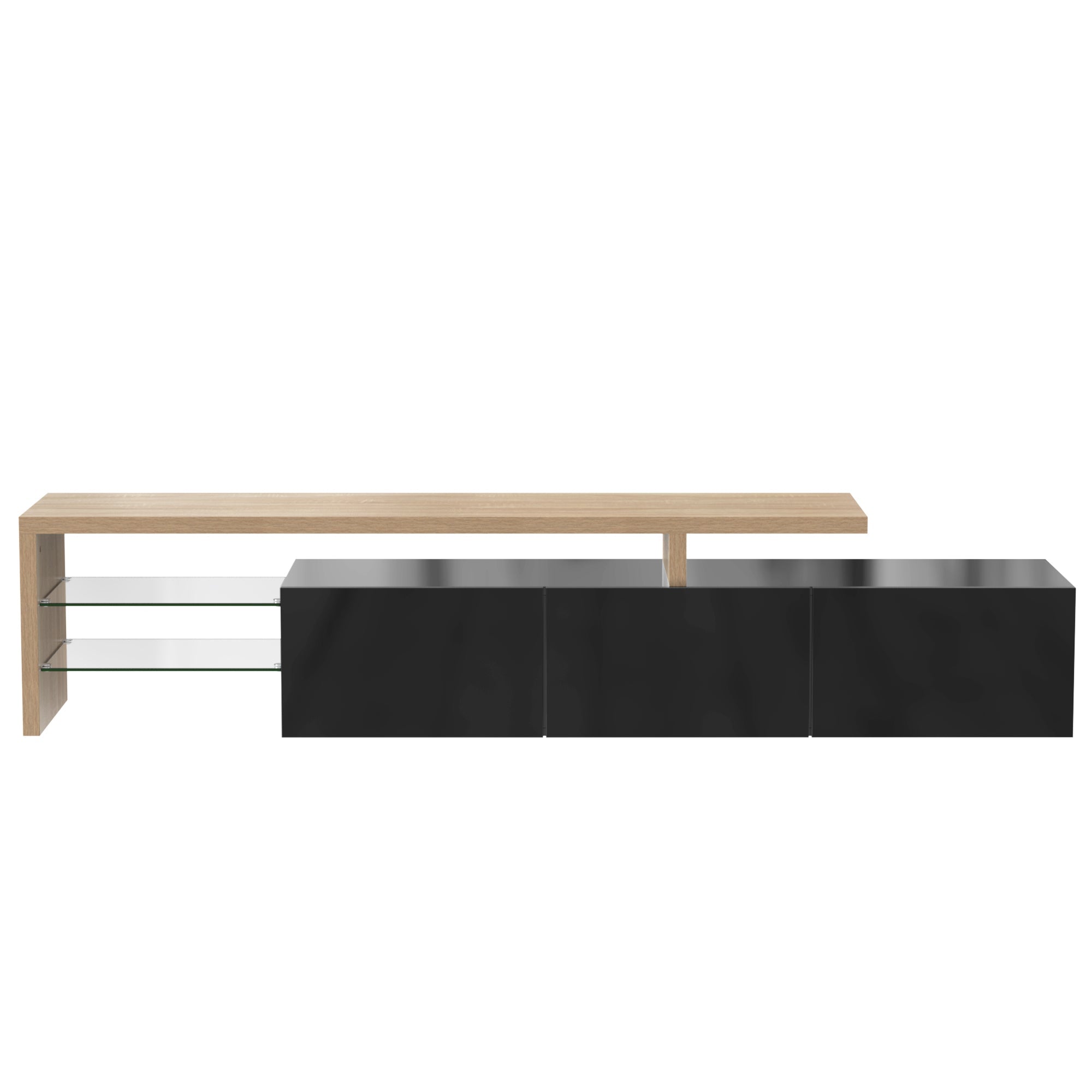 Logidon Modern TV-meubel 197,5 centimeter hoogglans zwarte LED-verlichting