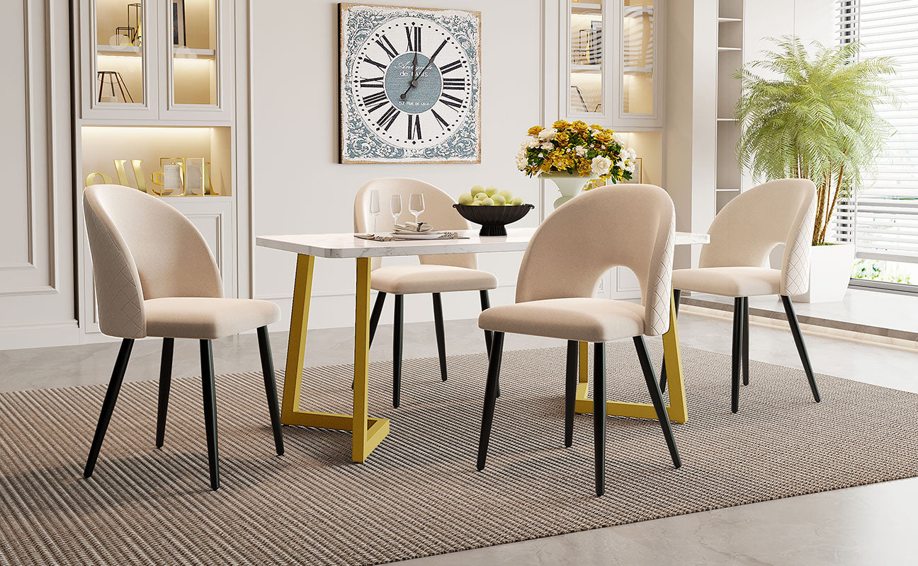 Logidon eetgroep 117x68 cm tafel beige fluwelen stoelen gouden poten