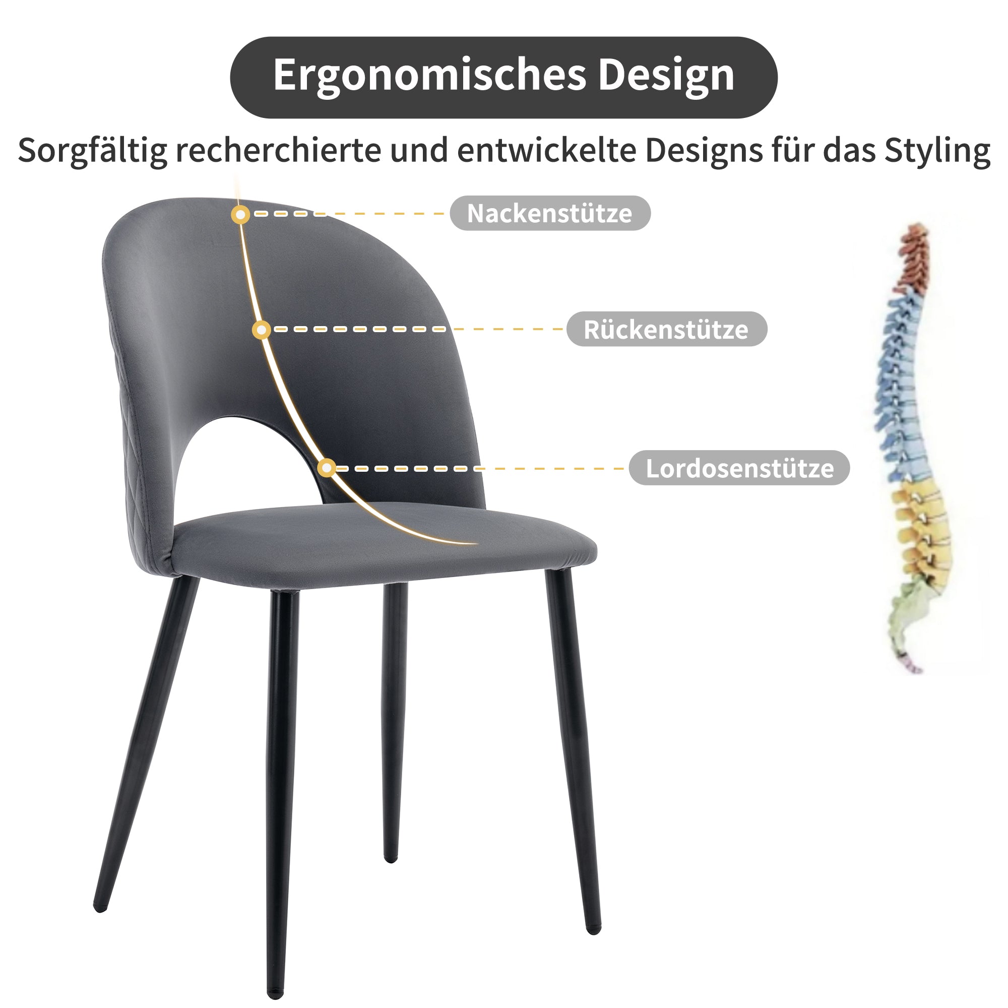 Logidon eettafel stoelenset 6 fluweel grijze design stoelen rugleuning