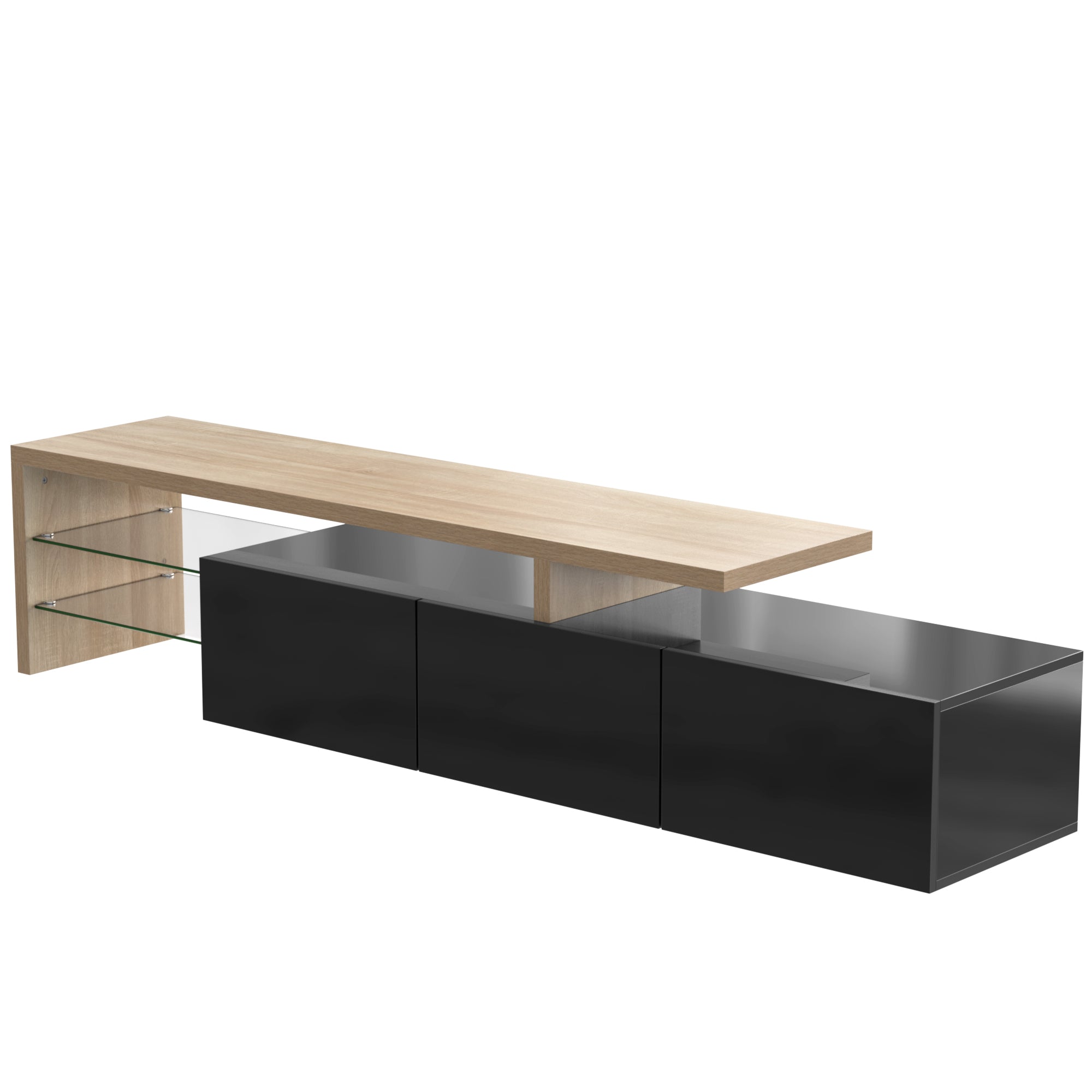 Logidon Modern TV-meubel 197,5 centimeter hoogglans zwarte LED-verlichting