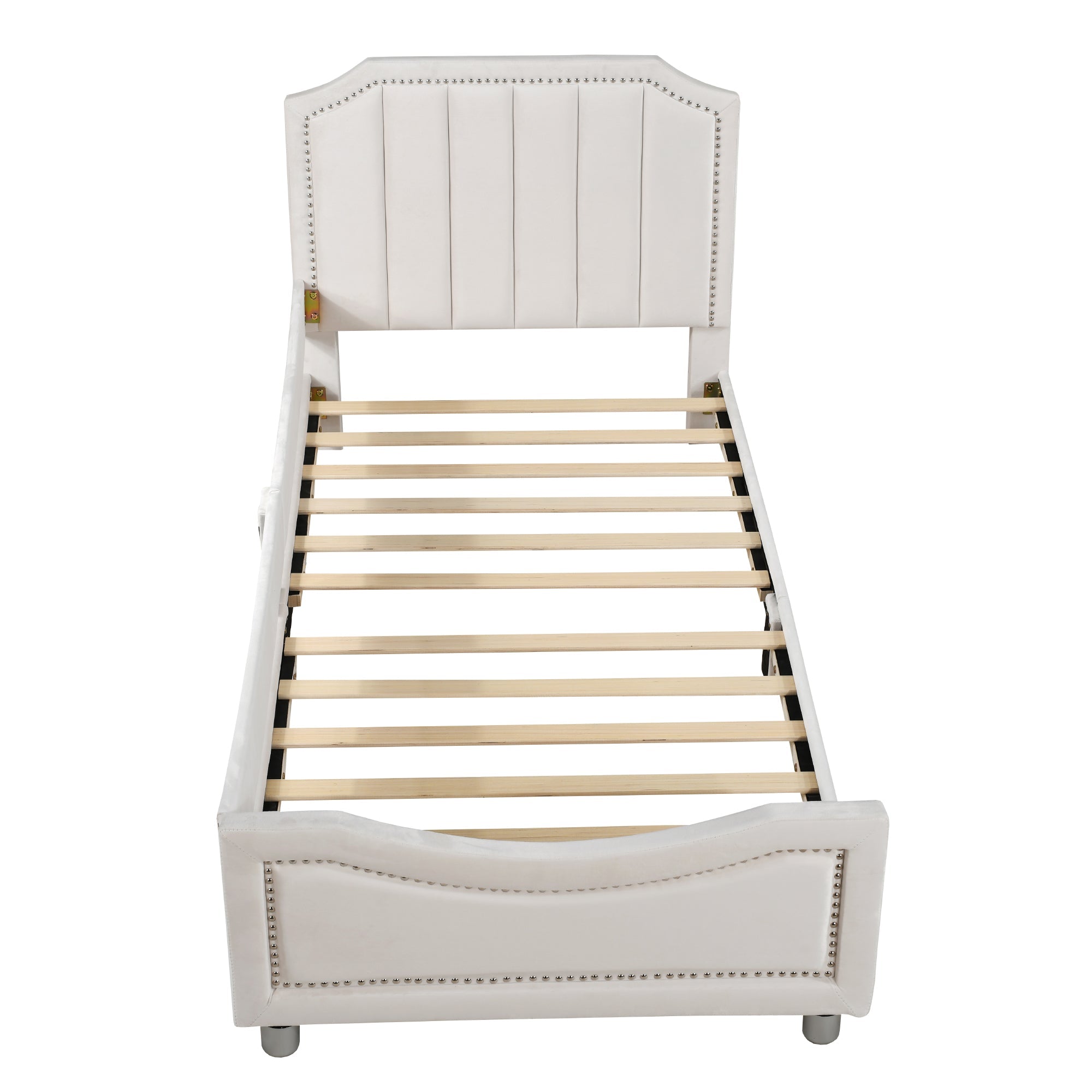 Logidon kinderbed 90x200 beige gestoffeerde slaapbank met rugleuning