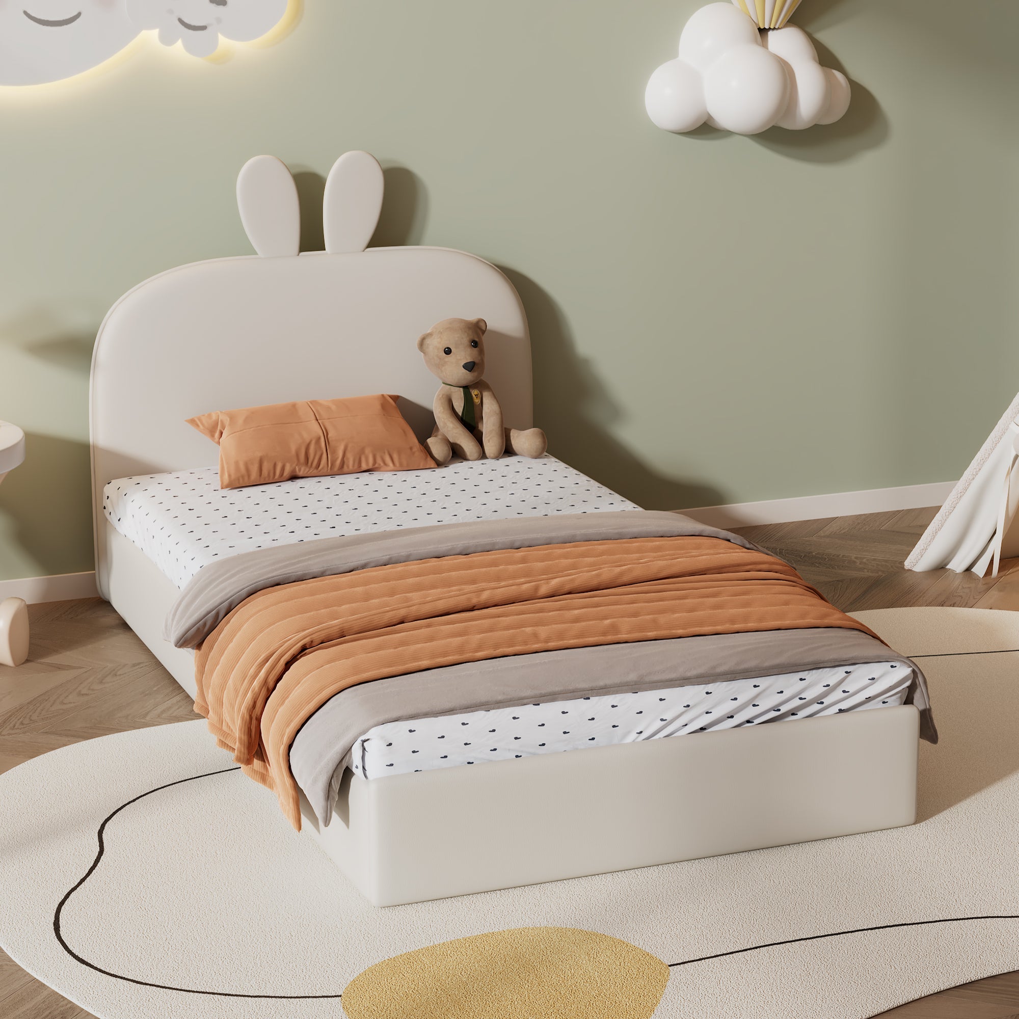 Logidon konijnenhoofdbord gestoffeerd bed eenpersoonsbed 90x200 cm beige fluweel