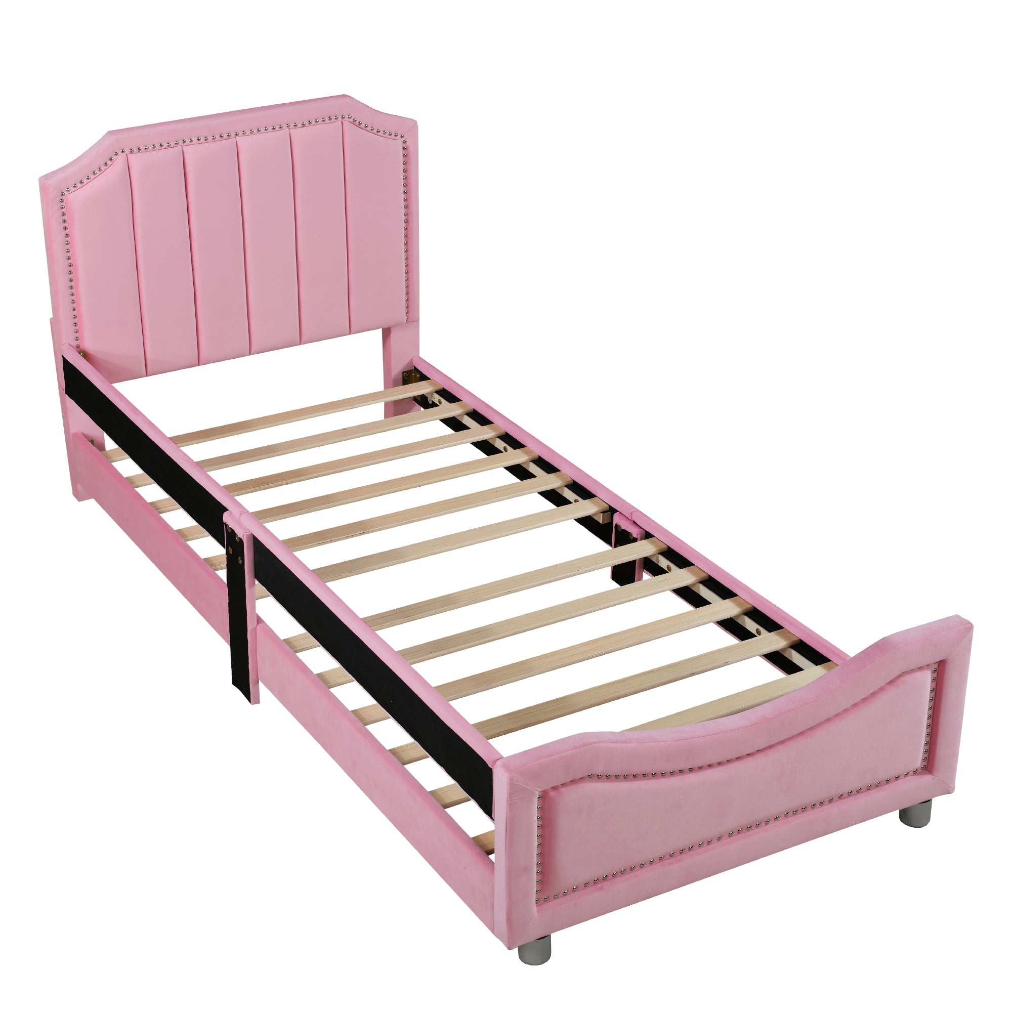 Logidon gestoffeerd bed 90x200 cm roze met rugleuning slaapbank