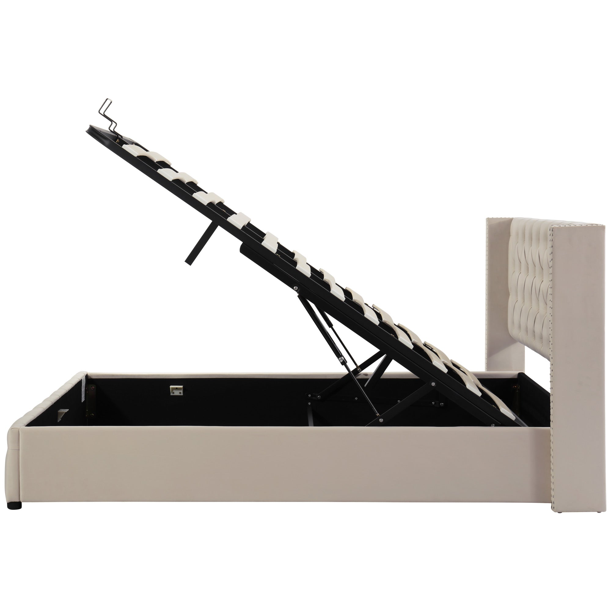 Logidon bed frame beige velvet with hydraulic function 140-190