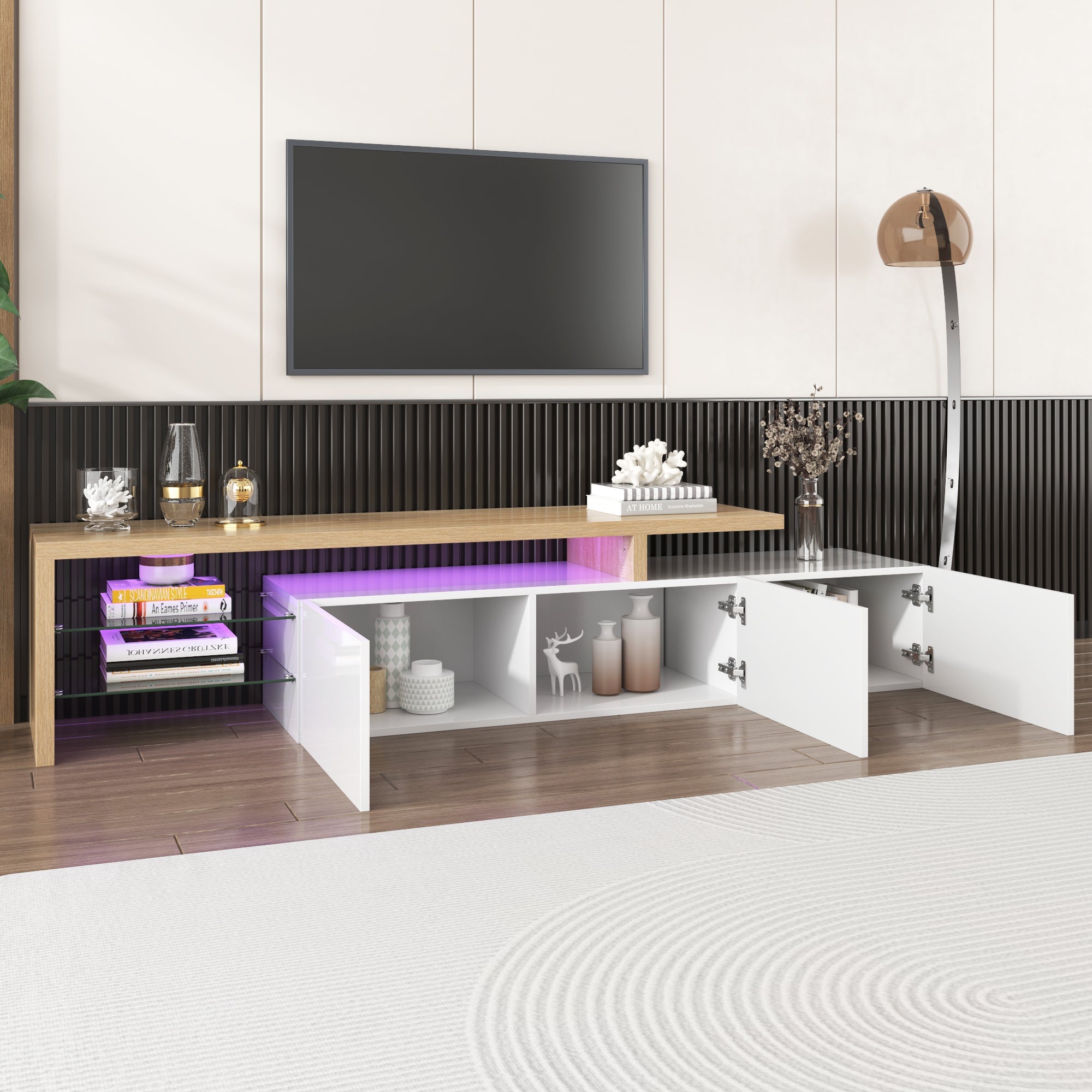 Logidon TV-meubel modern design hoogglans wit houtlook LED