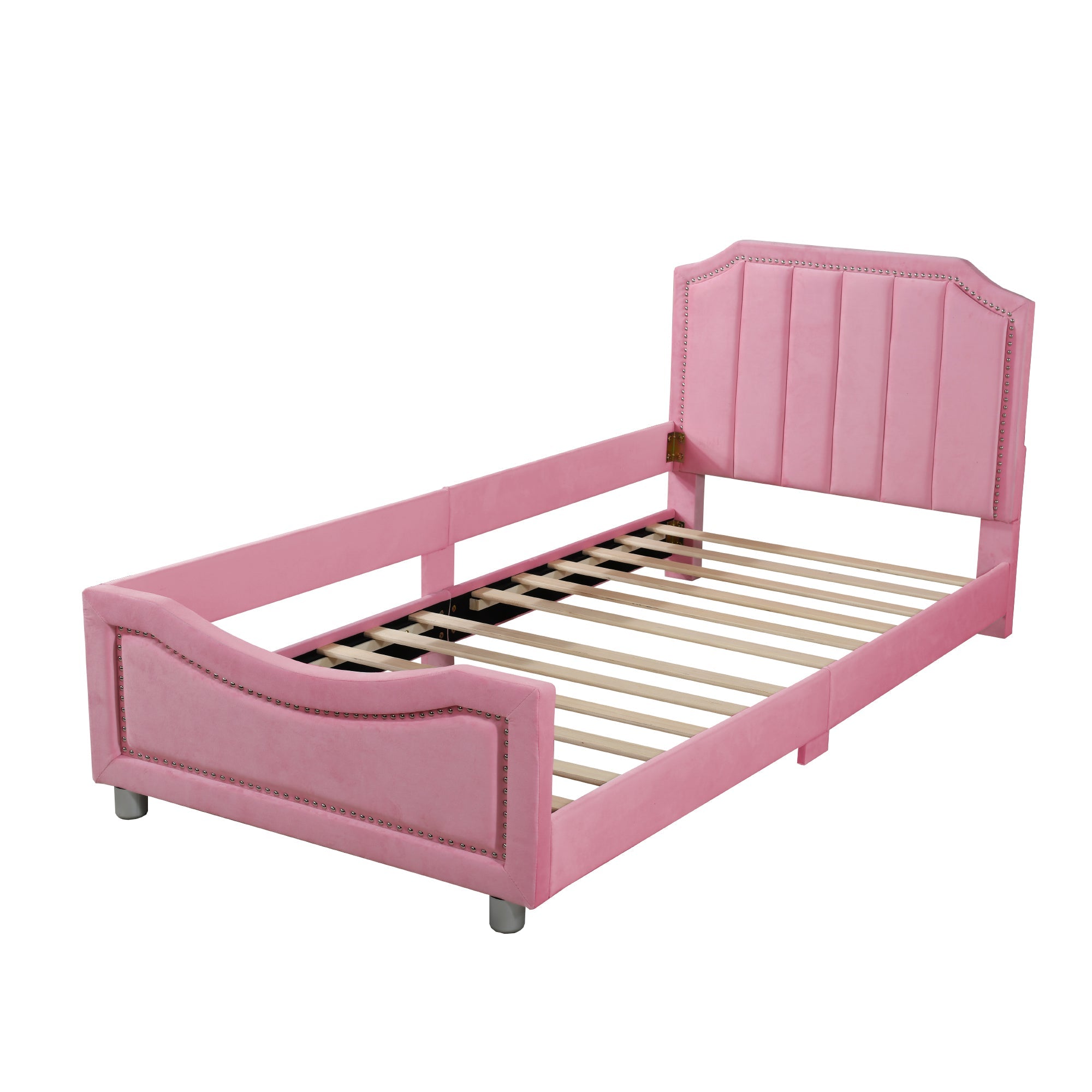 Logidon gestoffeerd bed 90x200 cm roze met rugleuning slaapbank