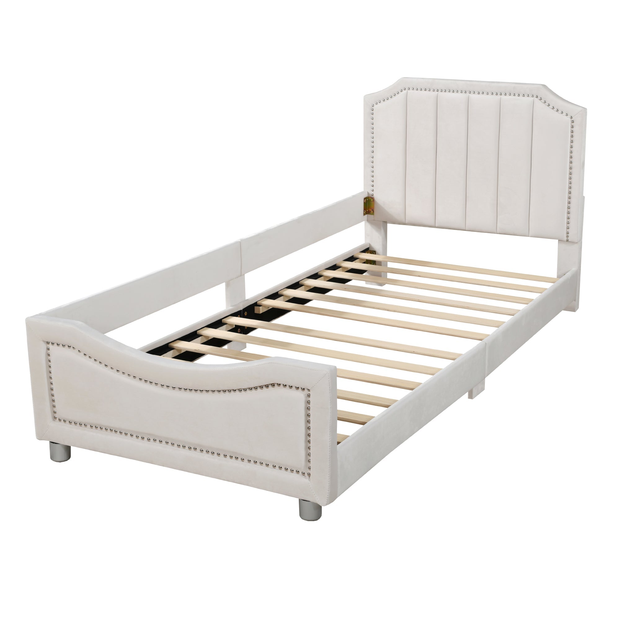 Logidon kinderbed 90x200 beige gestoffeerde slaapbank met rugleuning