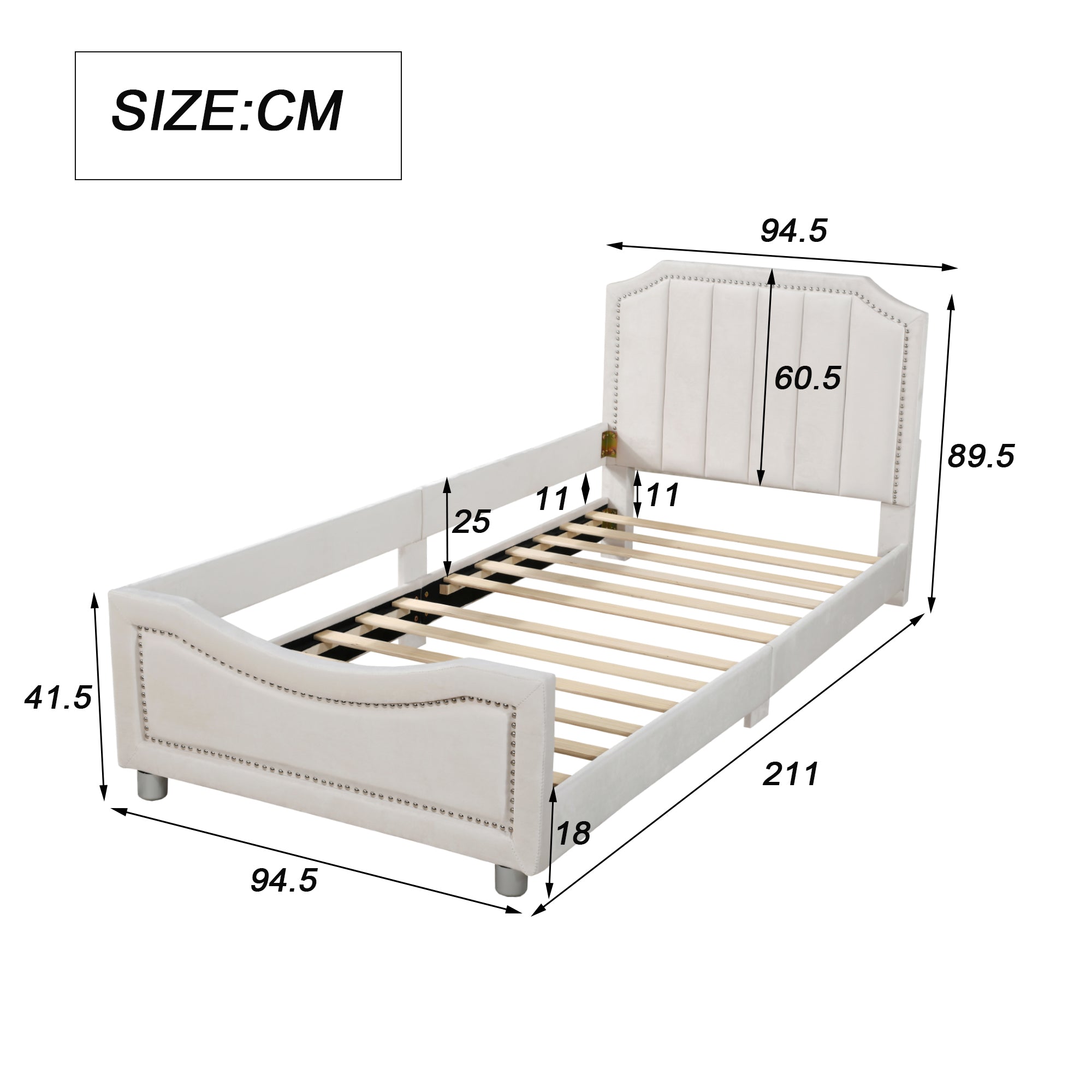 Logidon kinderbed 90x200 beige gestoffeerde slaapbank met rugleuning