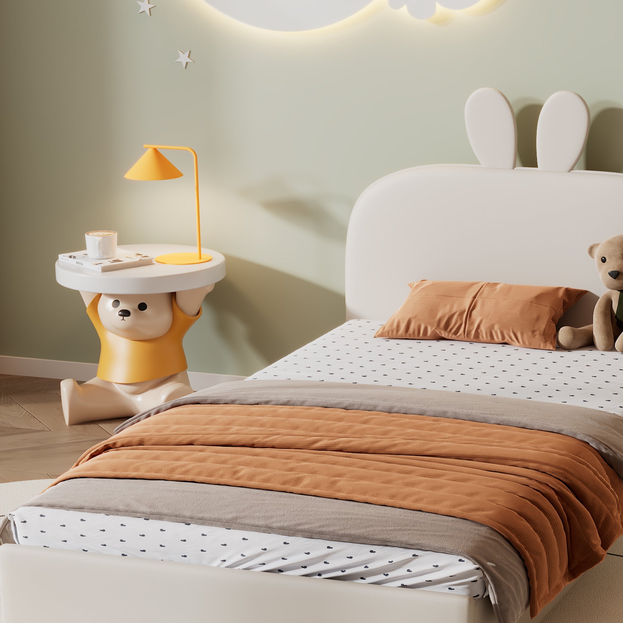Logidon konijnenhoofdbord gestoffeerd bed eenpersoonsbed 90x200 cm beige fluweel