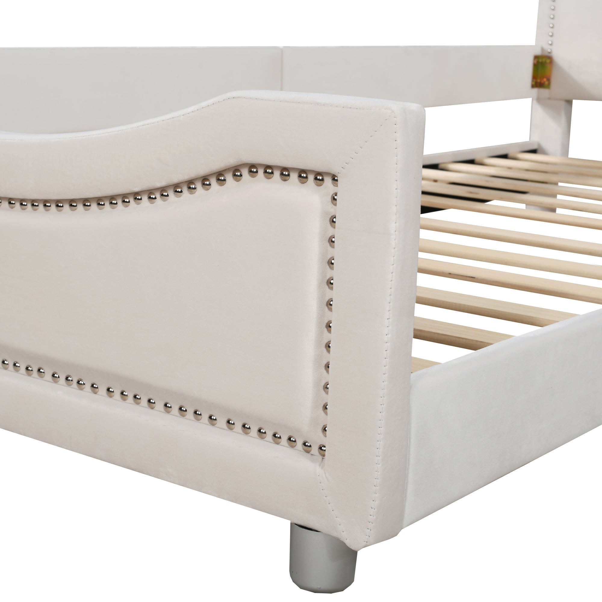 Logidon kinderbed 90x200 beige gestoffeerde slaapbank met rugleuning