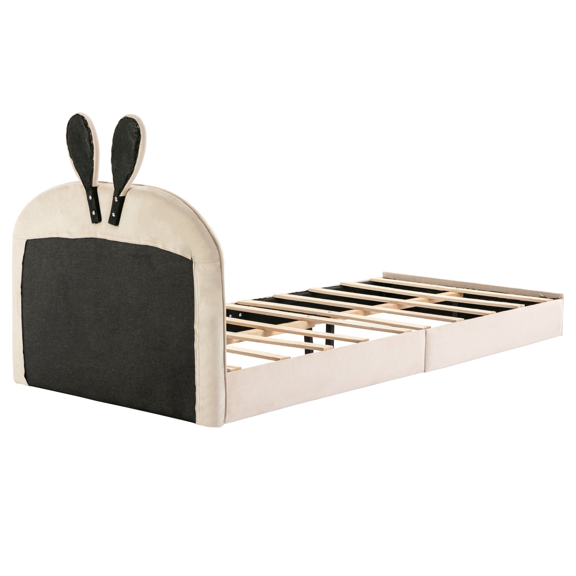 Logidon konijnenhoofdbord gestoffeerd bed eenpersoonsbed 90x200 cm beige fluweel