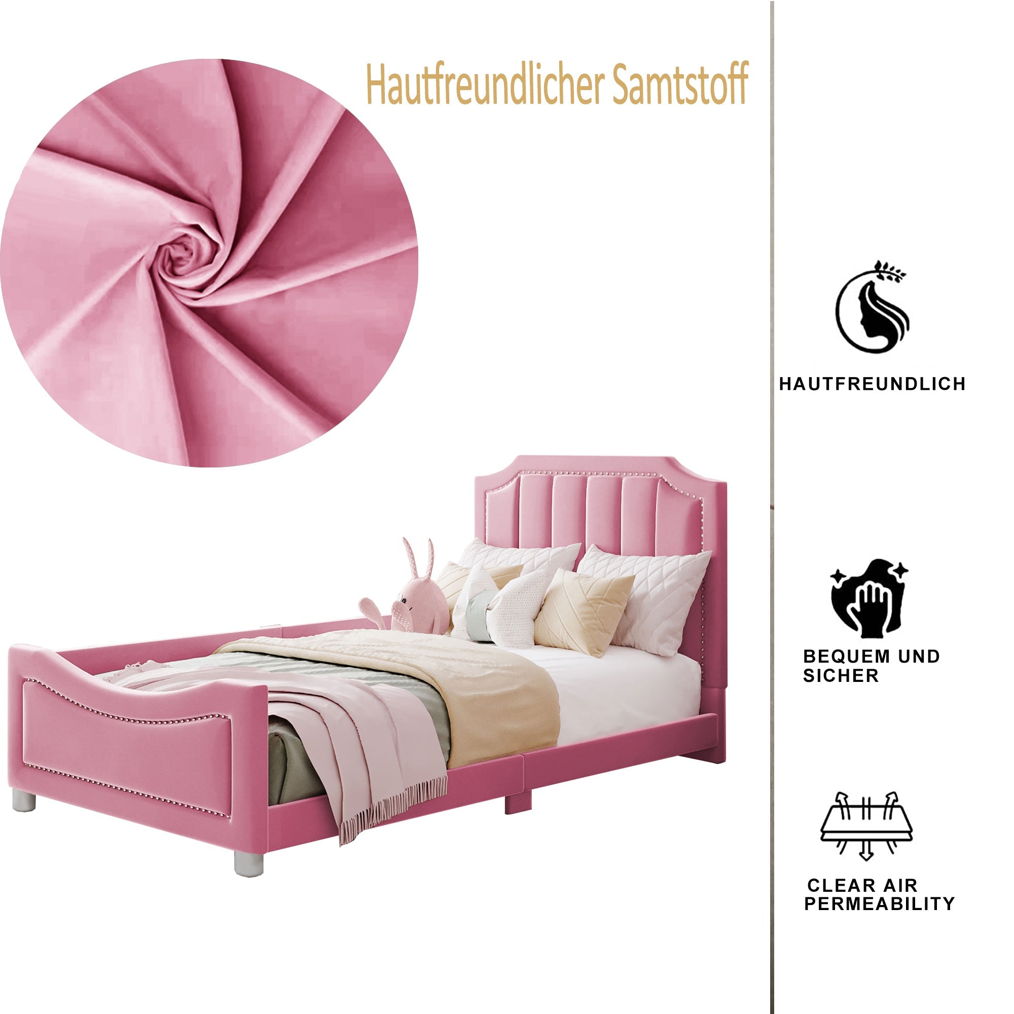 Logidon gestoffeerd bed 90x200 cm roze met rugleuning slaapbank