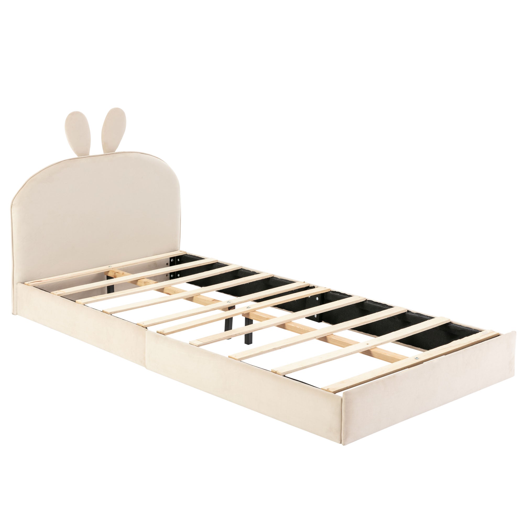 Logidon konijnenhoofdbord gestoffeerd bed eenpersoonsbed 90x200 cm beige fluweel