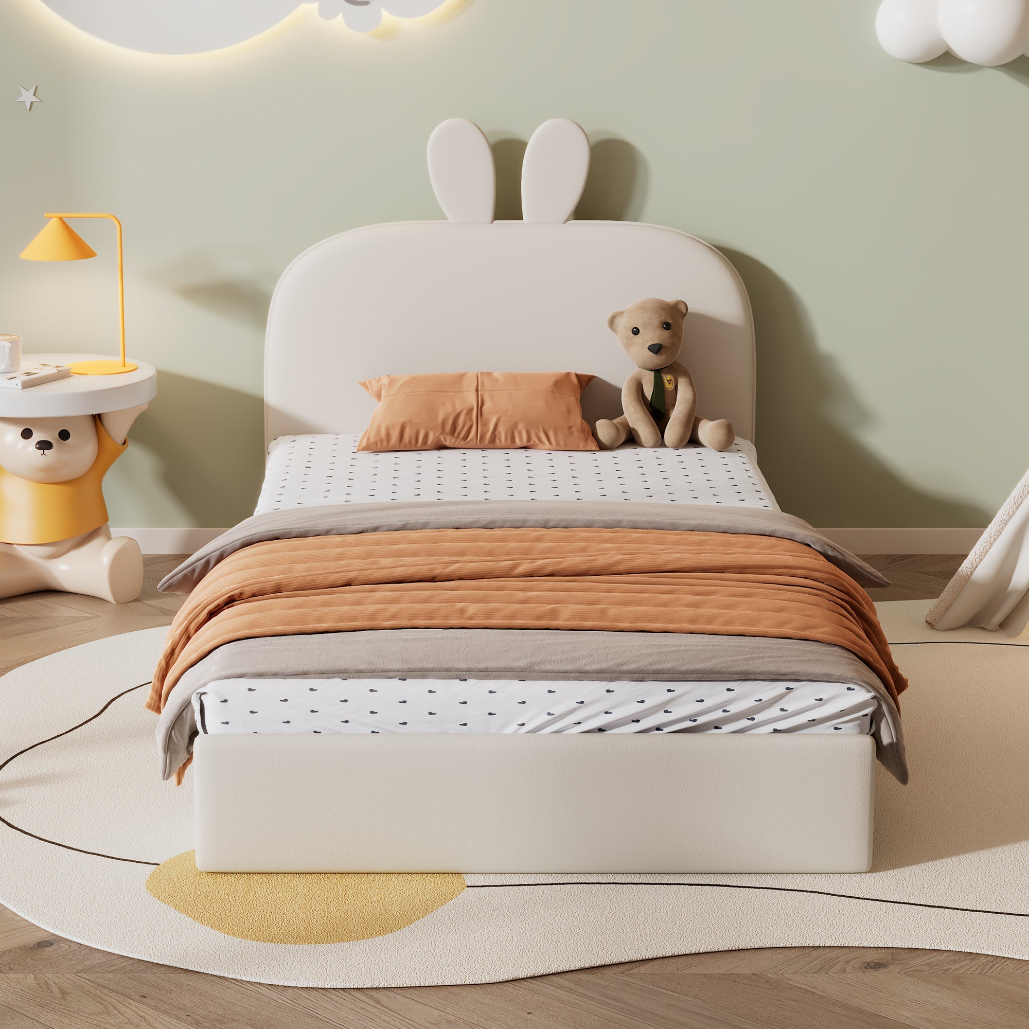 Logidon konijnenhoofdbord gestoffeerd bed eenpersoonsbed 90x200 cm beige fluweel