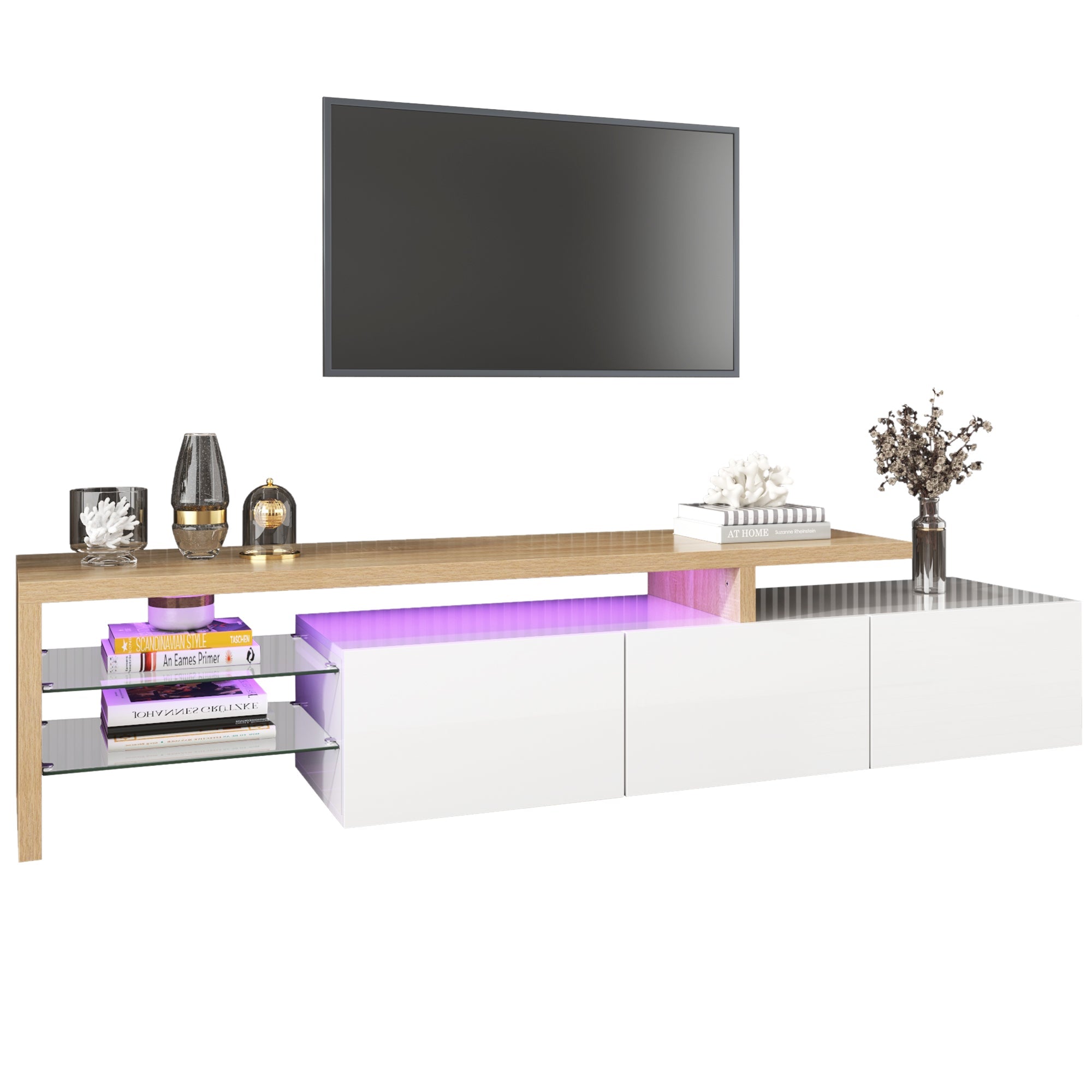 Logidon TV-meubel modern design hoogglans wit houtlook LED