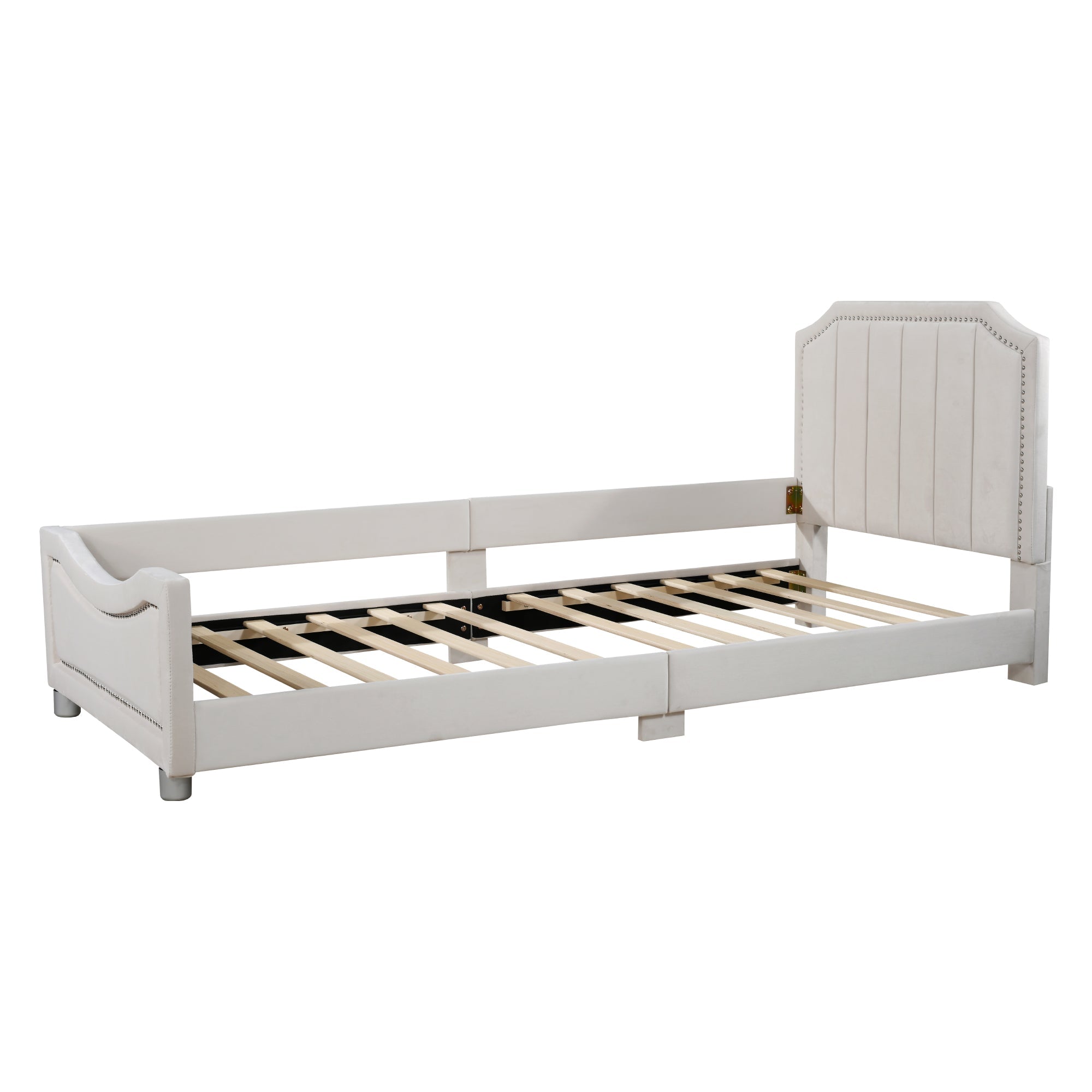 Logidon kinderbed 90x200 beige gestoffeerde slaapbank met rugleuning