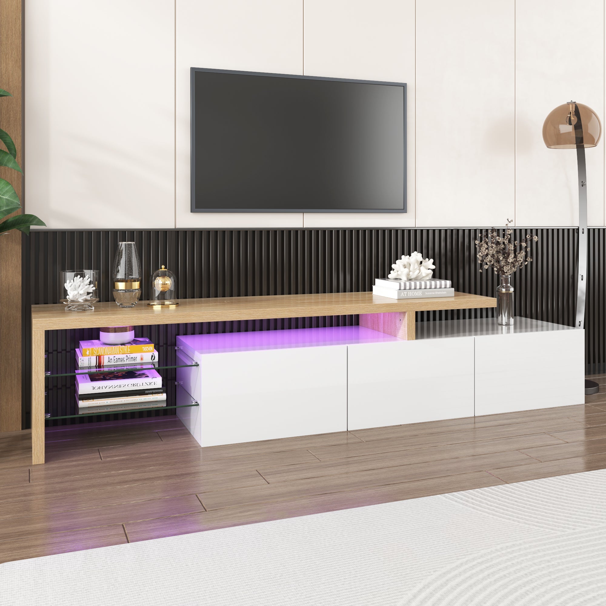 Logidon TV-meubel modern design hoogglans wit houtlook LED